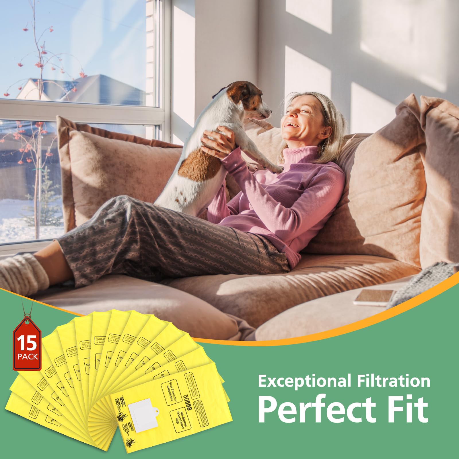 15 Pack Canister Vacuum Cleaner Bags Compatible with Kenmore Canister Type C/Q 5055, 50555, 50557, 50558 and Type C-5, C-18, 53292, 200 Series, 400 Series, 600 Series, 700 Series, 800 Series Vacuum