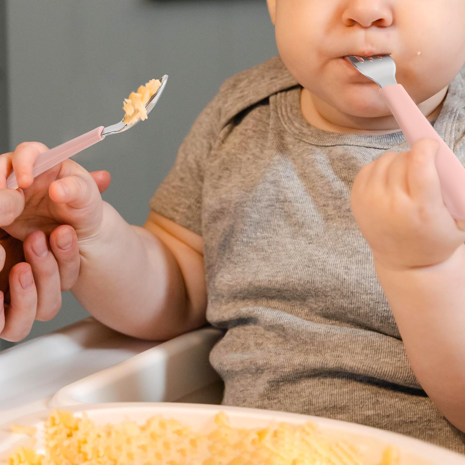 CoixFoam 8 Pieces Toddler Utensils, Toddler Safe Silverware Set With Food Grade Silicone Hanlde, 18/8 Stainless Steel, Perfect Length For New Self Feeders, Dishwasher Safe