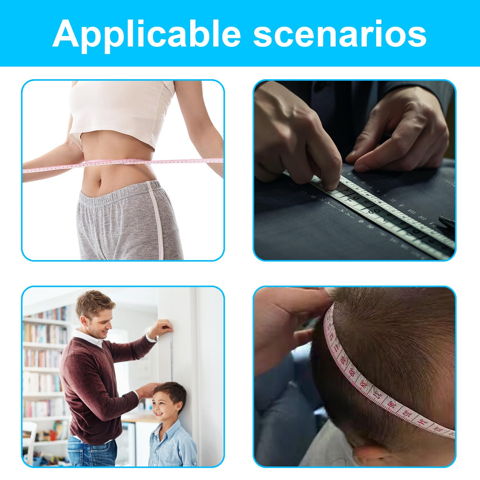 4 Pack Tape Measure Retractable Measuring for Body Fabric Sewing Tailor Cloth Knitting Craft Measurements, 60-Inch Soft Measuring Tape Double Scales Rulers for Body Weight