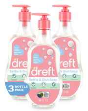 DREFT Bottle and Dish Soap | Made to Clean Baby Bottles, Sippy Cups, Pacifiers, Breast Pumps, & More | Gently Removes Milk Film & Odors | Plant Based, Fragrance Free Dish Soap | 18 Fl Oz (Pack of 3)