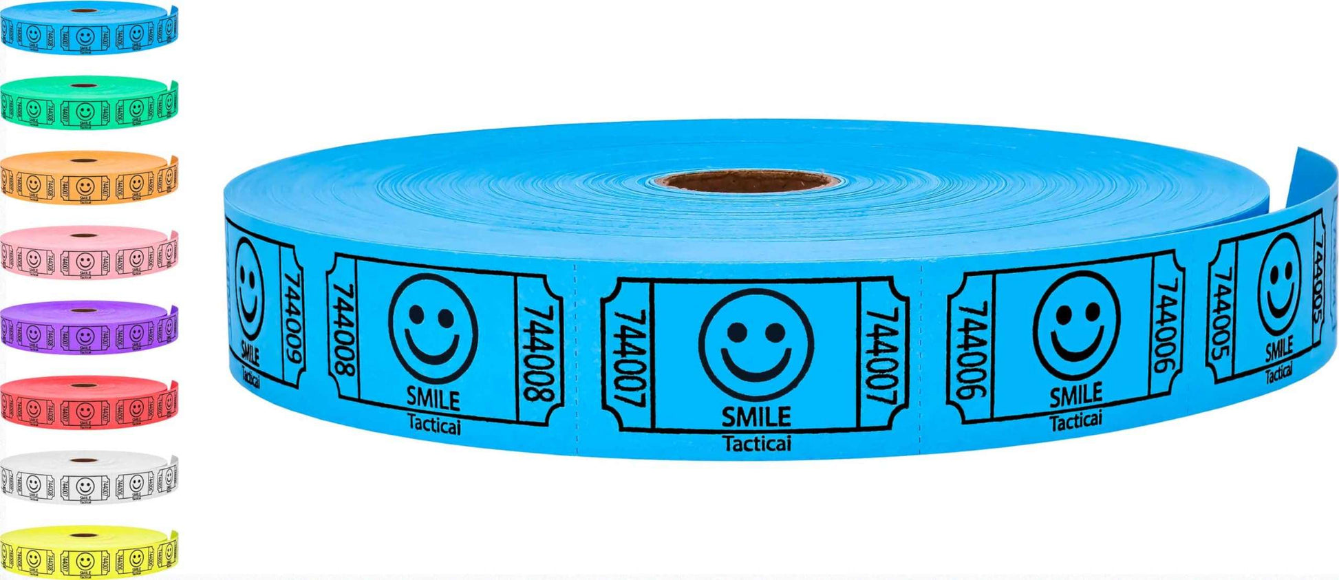 Tacticai 2000 Raffle Tickets, Smile, Blue (8 Color Selection), Single Roll, Ticket for Events, Entry, Class Reward, Fundraiser & Prizes
