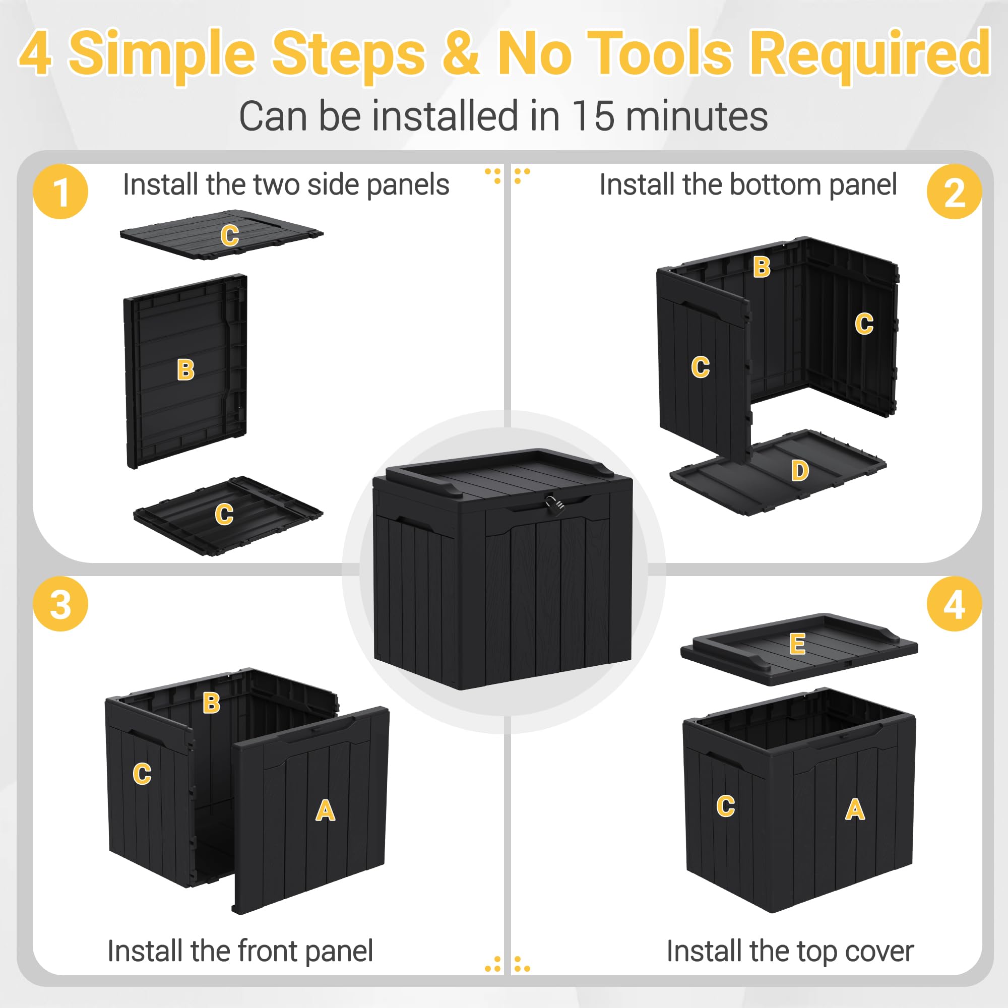 Greesum 31 Gallon Resin Deck Box Large Outdoor Storage for Patio Furniture, Garden Tools, Pool Supplies, Weatherproof and UV Resistant, Lockable, Dark Black