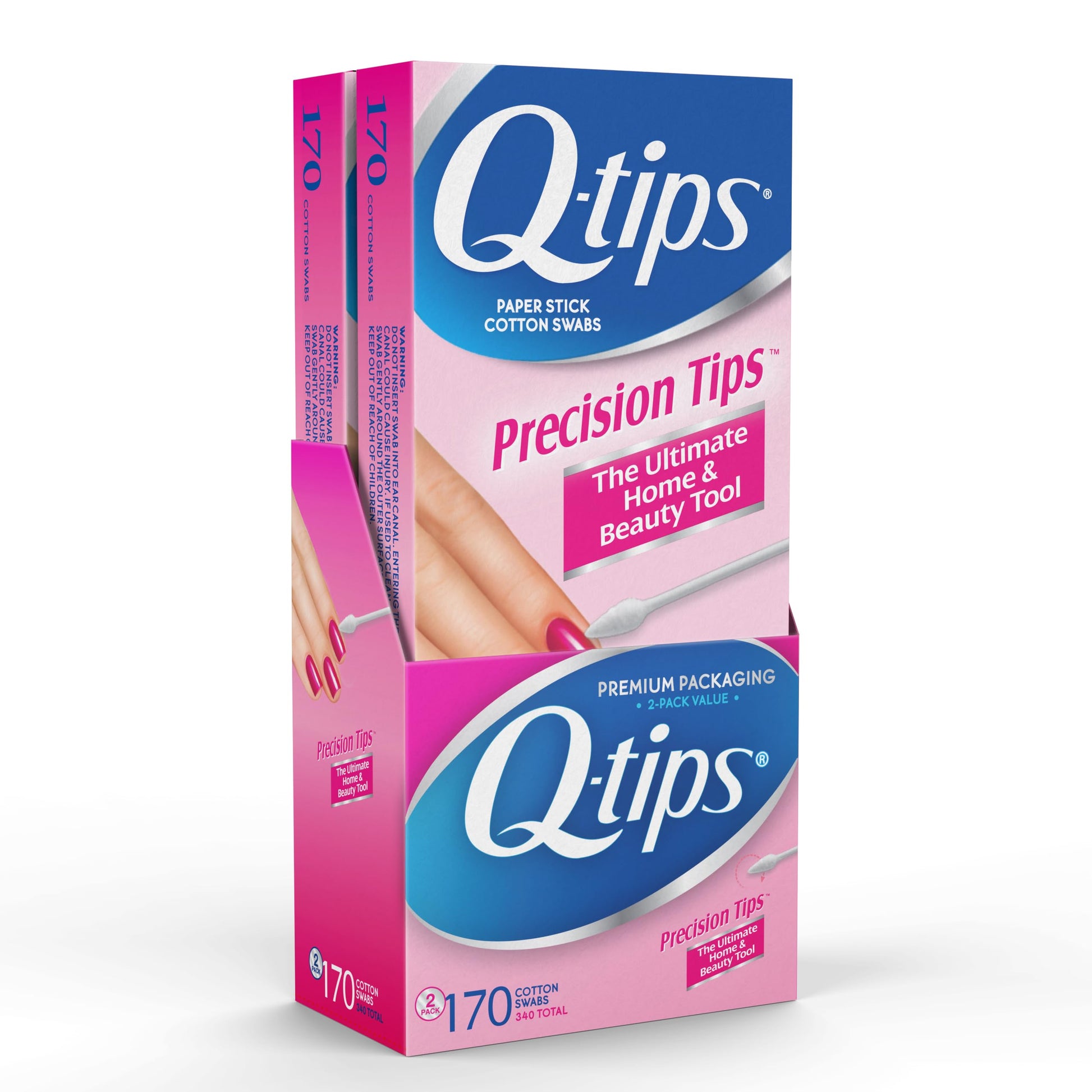 Q-tips Precision Tips Cotton Swabs 170 Count - Original Cotton Swabs with Soft Cotton Pointed Tips, Makeup Tools, Household Cleaning, Beauty Tools & Personal Care (Pack of 2)