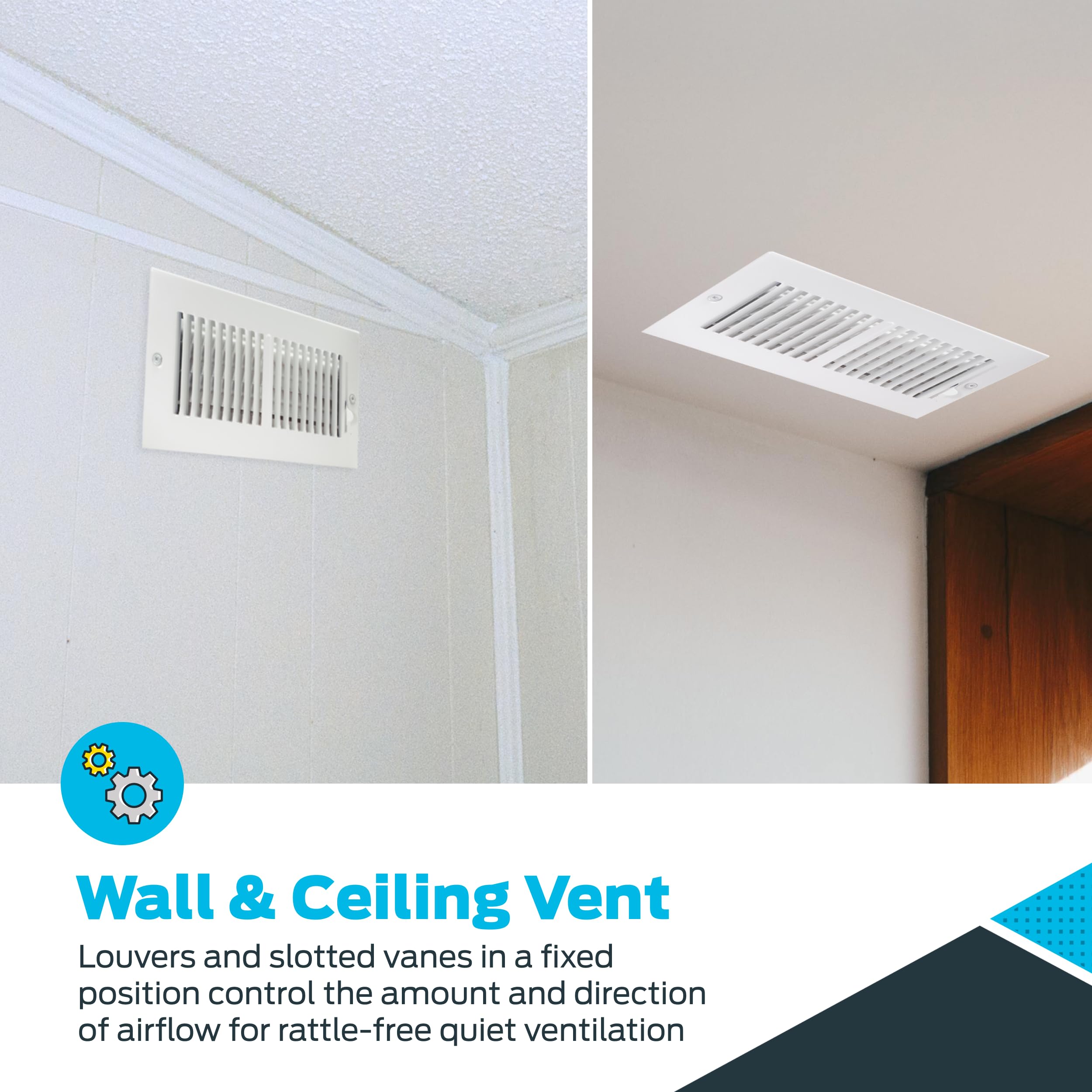 EZ-FLO 10 x 4 Inch (Duct Opening) Air Vent Cover for Wall or Ceiling, Two-Way Ventilation Register, Solid Steel HVAC Register Cover, White, 61609
