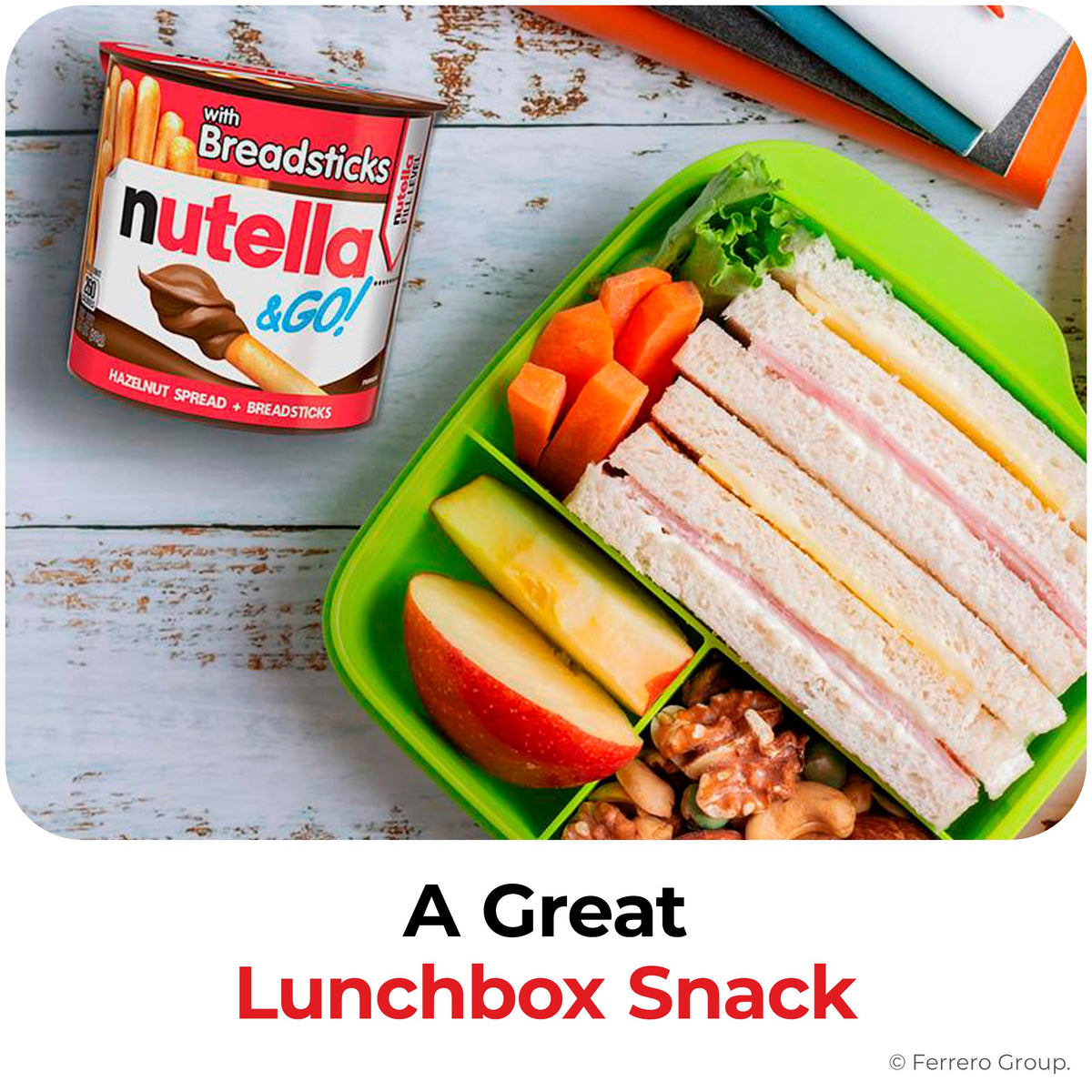 Nutella & GO! Großpackung mit 24 Stück, Haselnuss-Kakao-Aufstrich mit Brotstangen, Nikolausstrümpfe, Snack-Becher, je 51 g