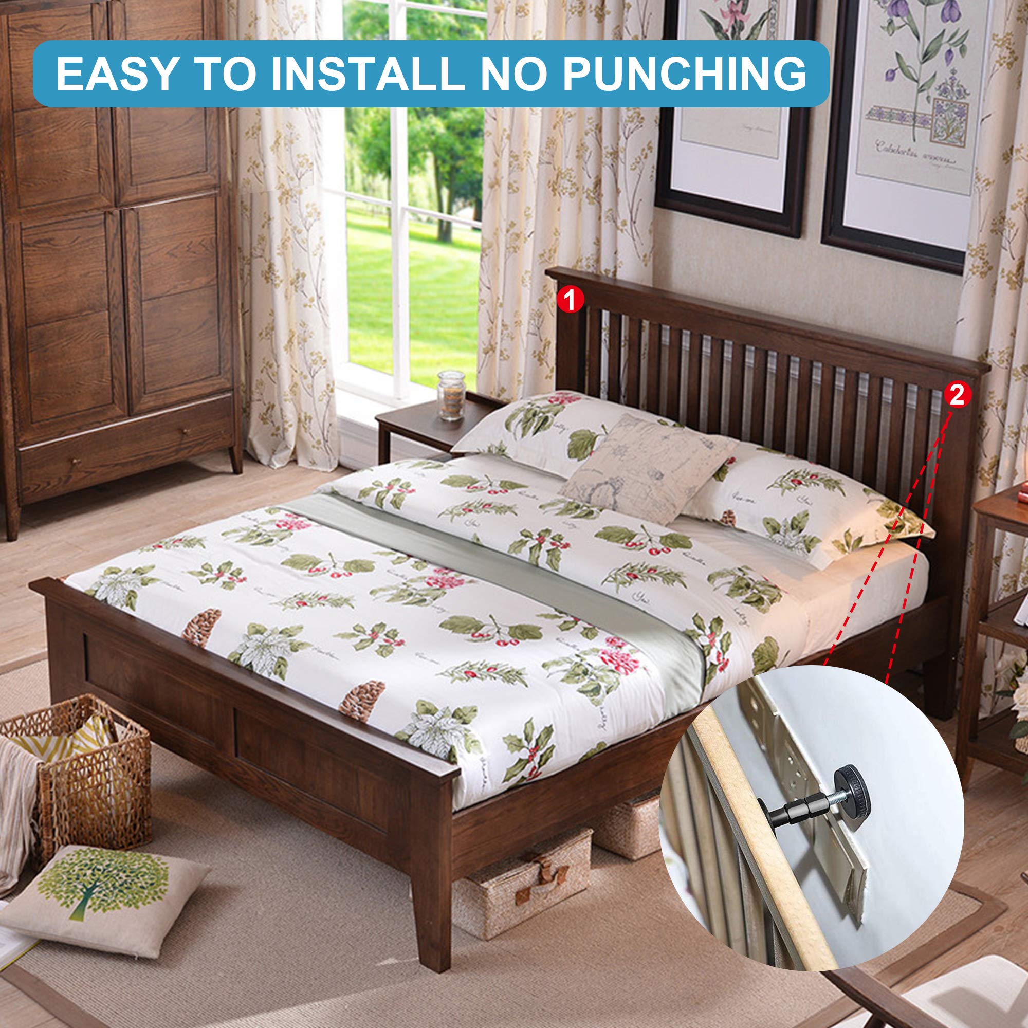 Krisler Adjustable Threaded Bed Frame Anti-Shake Tool, Headboard Stoppers, Bedside Anti Shake Tool for Beds Cabinets Sofas, 4PCs, 30-68mm (Black)