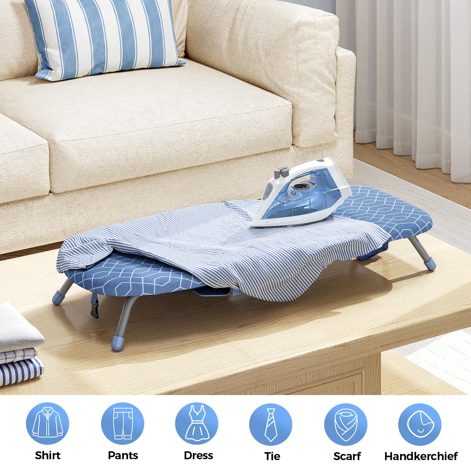 APEXCHASER Ironing Board Small with Iron Holder, Tabletop Small Iron Board with 2 Heat Resistant Ironing Covers, Portable Tabletop Ironing Board with Non-Slip Feet for Home Travel Use