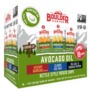 Boulder Canyon Avocado Oil Kettle Style Potato Chips Variety Pack, 18 Count - Gluten-Free, Non-GMO, Hickory Barbecue, Classic Sea Salt, Sea Salt & Cracked Pepper (1 oz Bags)