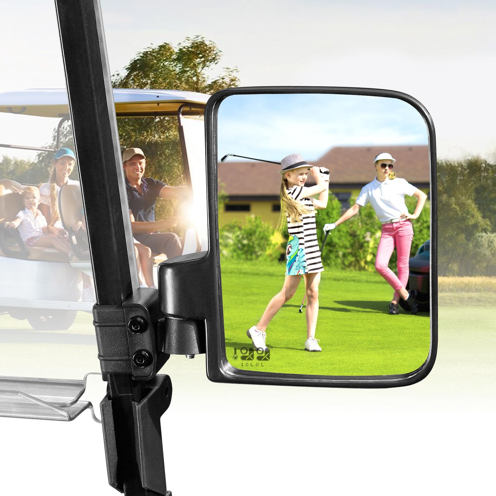 10L0L Golf Cart Mirror No Drilling Side Mirrors Universal for Yamaha, Club Car, EZGO, Folding Side Rear View Mirrors Adjustable 180 Degree HD Glass