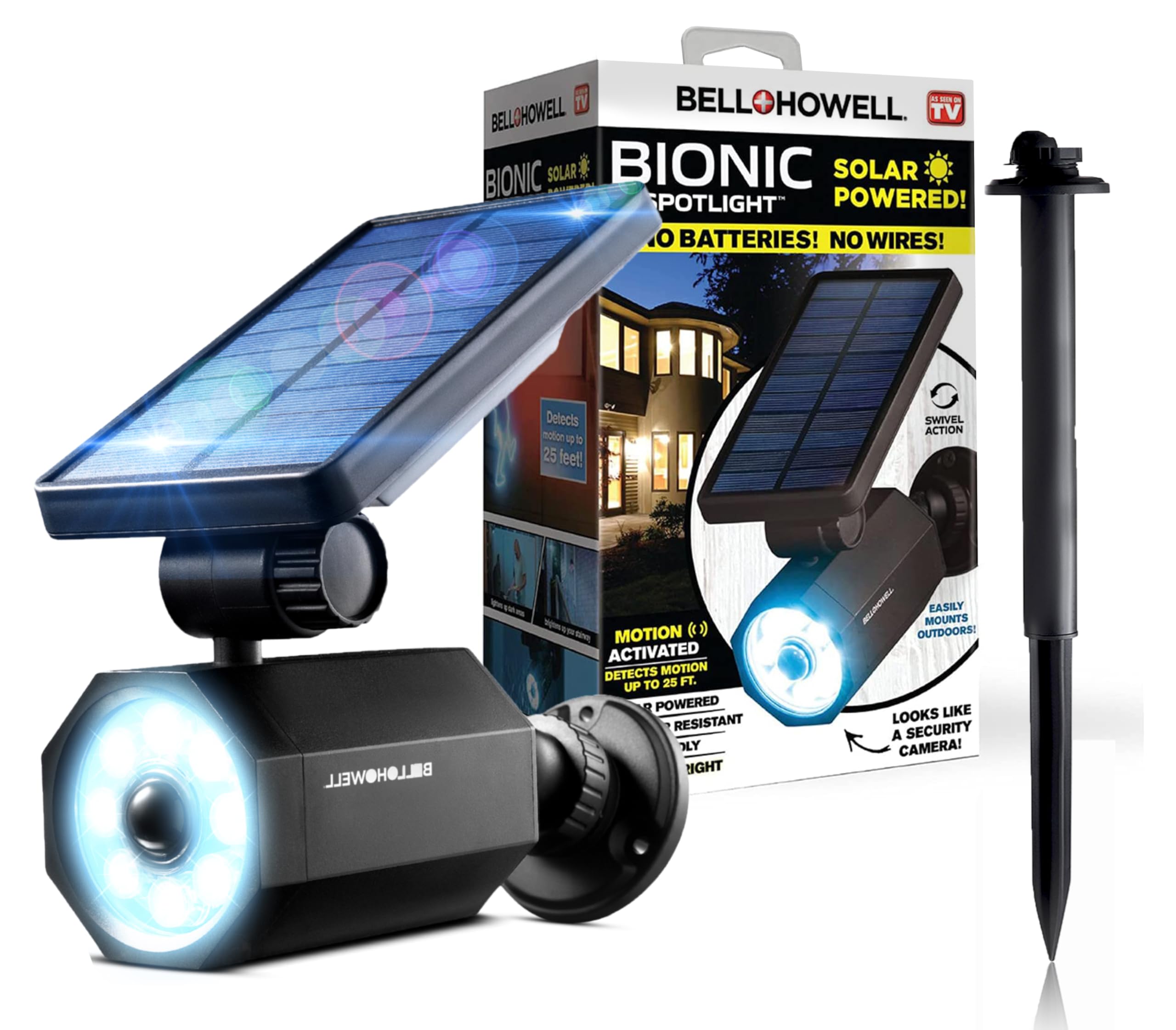 Bell+Howell Bionic Spotlight Motion Solar Spot Lights Outdoor Waterproof, Landscape Light, Outdoor Solar Yard Lighting Weather Resistant, Super Bright LED Lights, for Garden, Lawn As Seen On TV