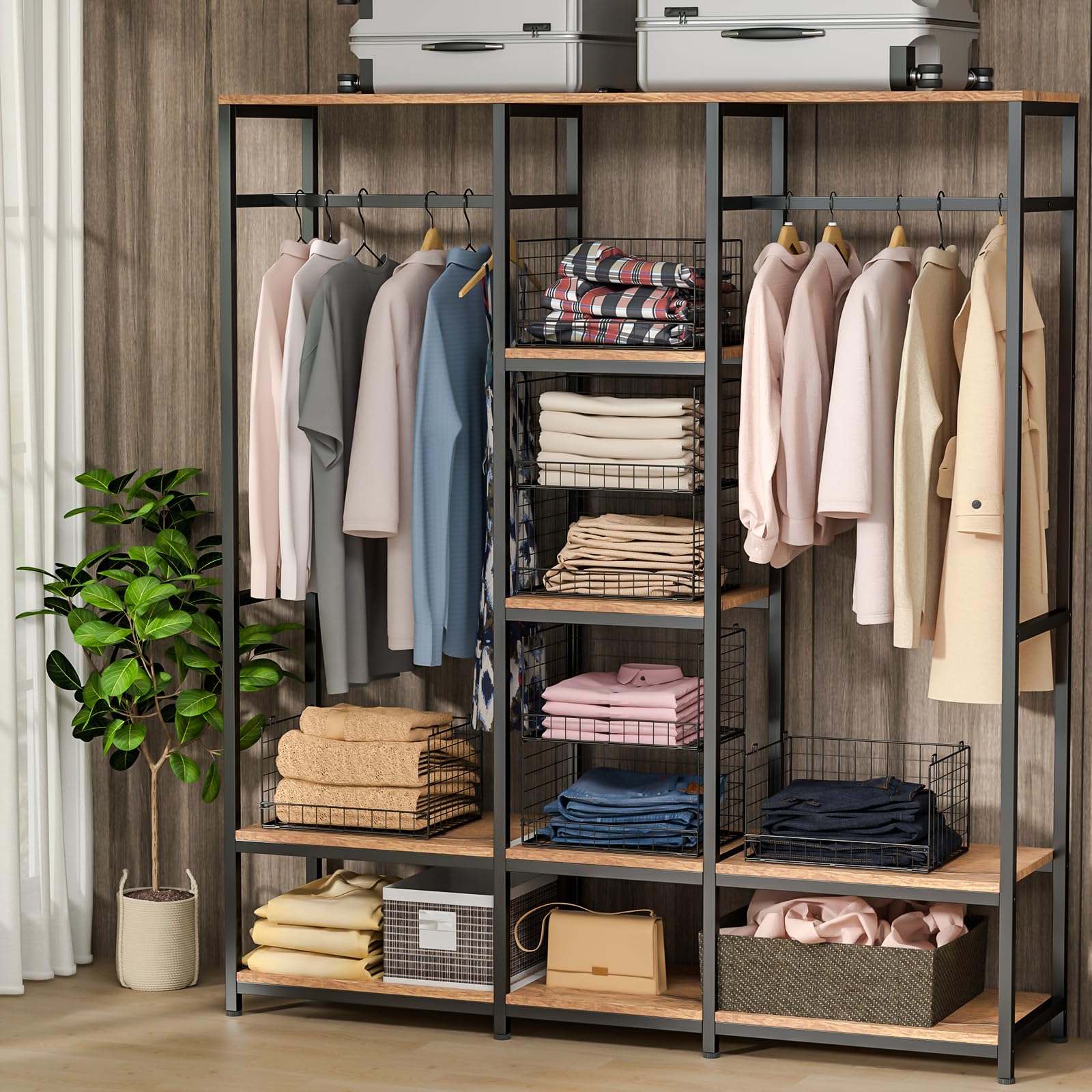 Yociyoga 4-Tier Stackable Closet Organizers and Storage Shelves, Clothes Shelf Organizer Basket Bins, Foldable Sweater Storage for Closet Organizer System, Black (Patent Pending)