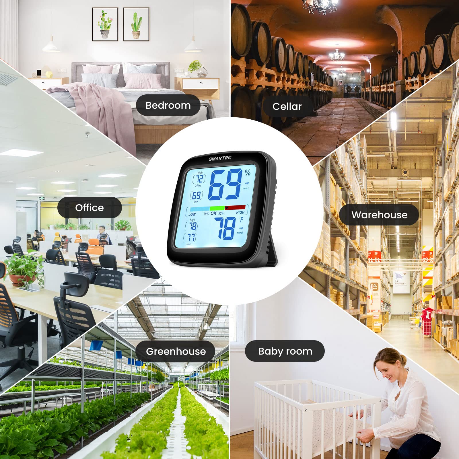 SMARTRO SC42 Professional Digital Hygrometer Indoor Thermometer Room Humidity Gauge Pro Accuracy Calibration