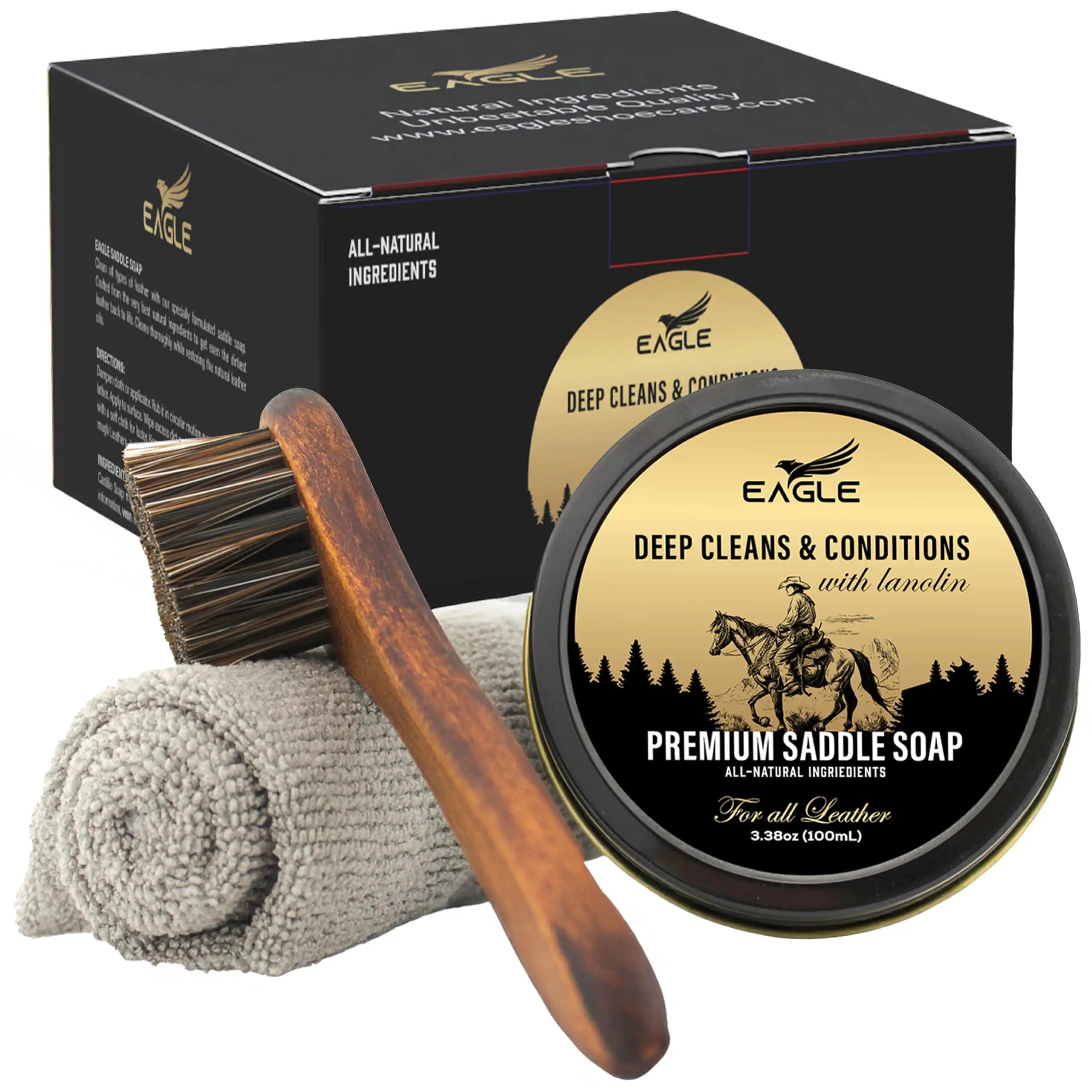 Saddle Soap for Leather – 3-Piece Saddle Soap Kit for Leather Cleaning, Boots, Tack, and Saddles – Includes Applicator and Cloth – Leather Soap and Conditioner for Leather Boots and Tack Care
