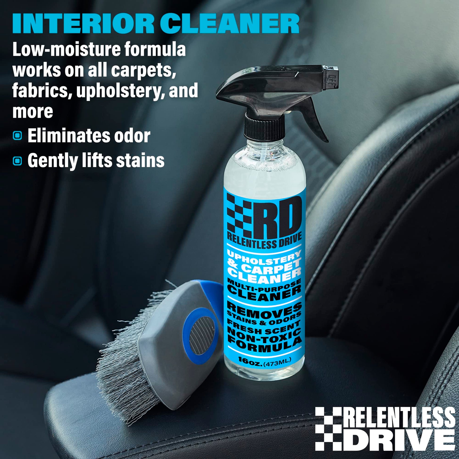 Car Carpet Cleaner (16oz) Professional Interior Car Cleaner for Seat Upholstery with Brush – Safe for All Cars
