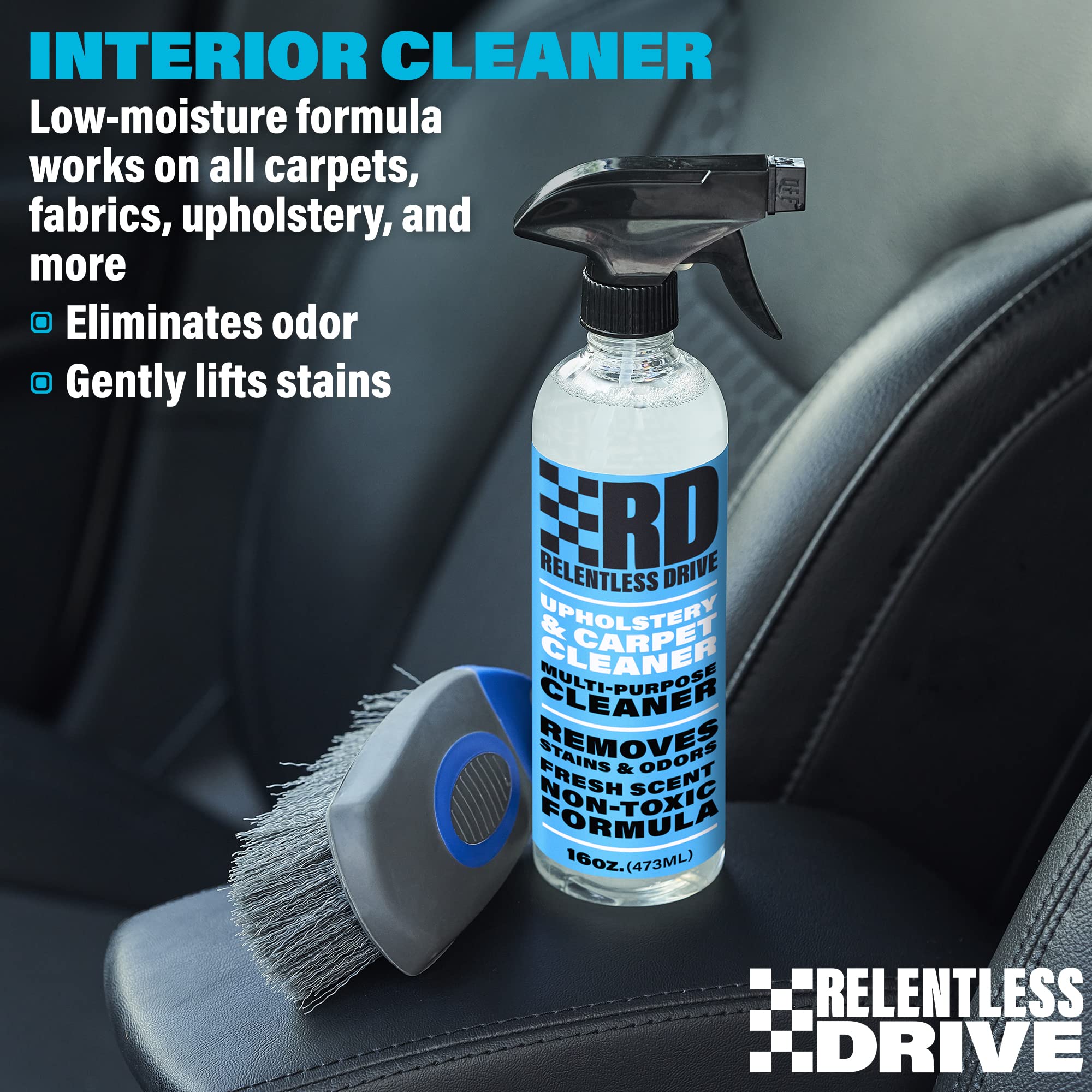 Car Carpet Cleaner (16oz) Professional Interior Car Cleaner for Seat Upholstery with Brush – Safe for All Cars