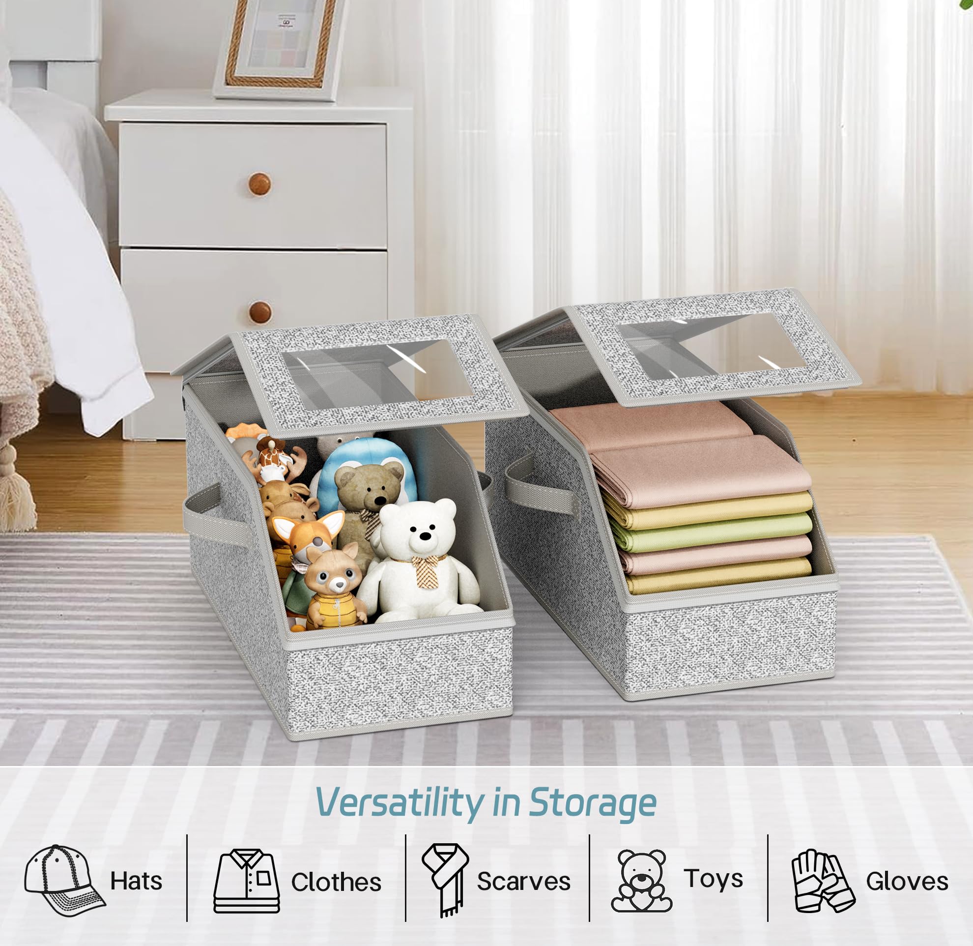 AOODA 2 PCS Stackable Hat Storage for Baseball Caps, Holds up to 24 Caps Hat Organizer for Closet, Sturdy Snapback Boxes for Men with Cardboard, Grey