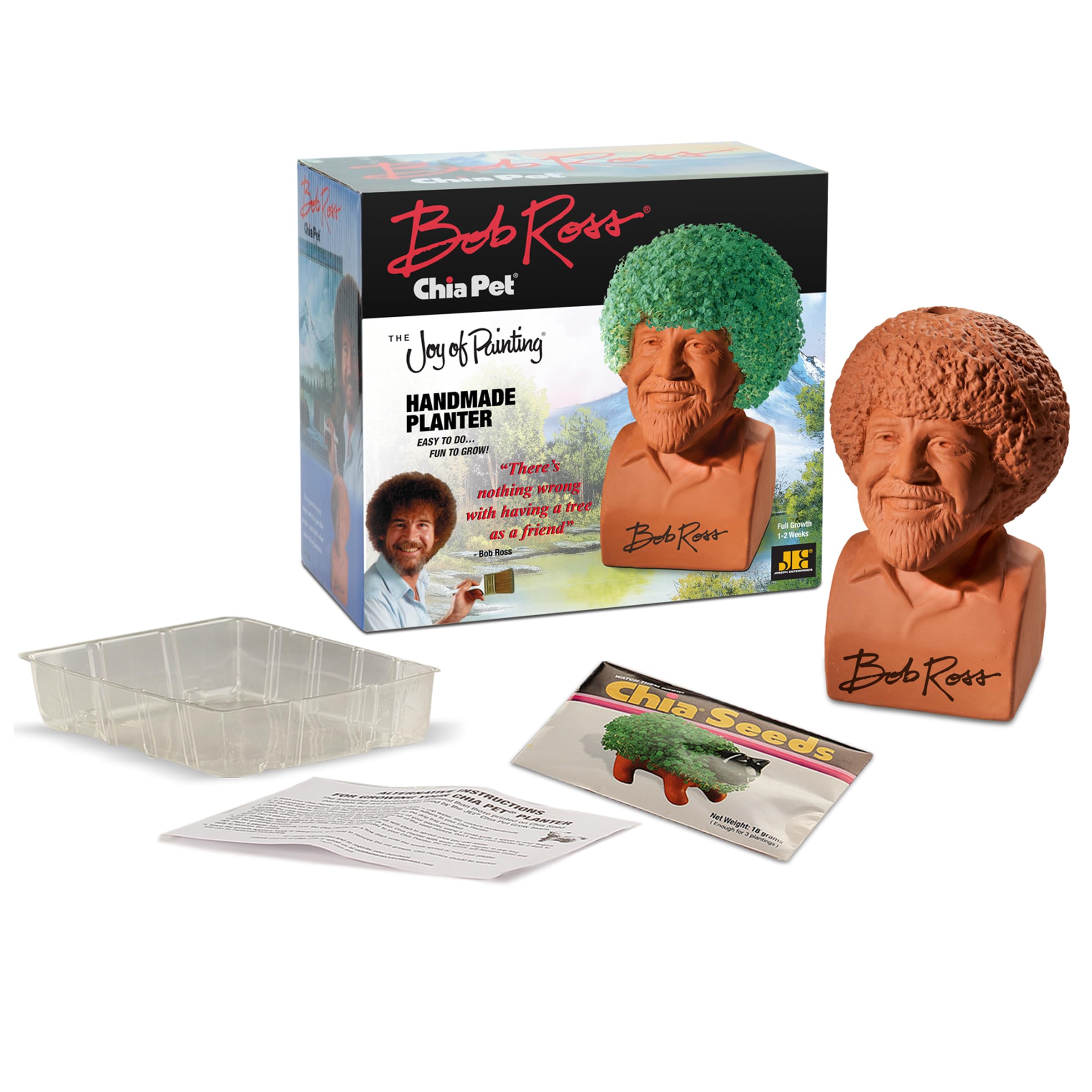 Chia Pet Bob Ross with Seed Pack, Decorative Pottery Planter, Easy to Do and Fun to Grow, Novelty Gift, Perfect for Any Occasion