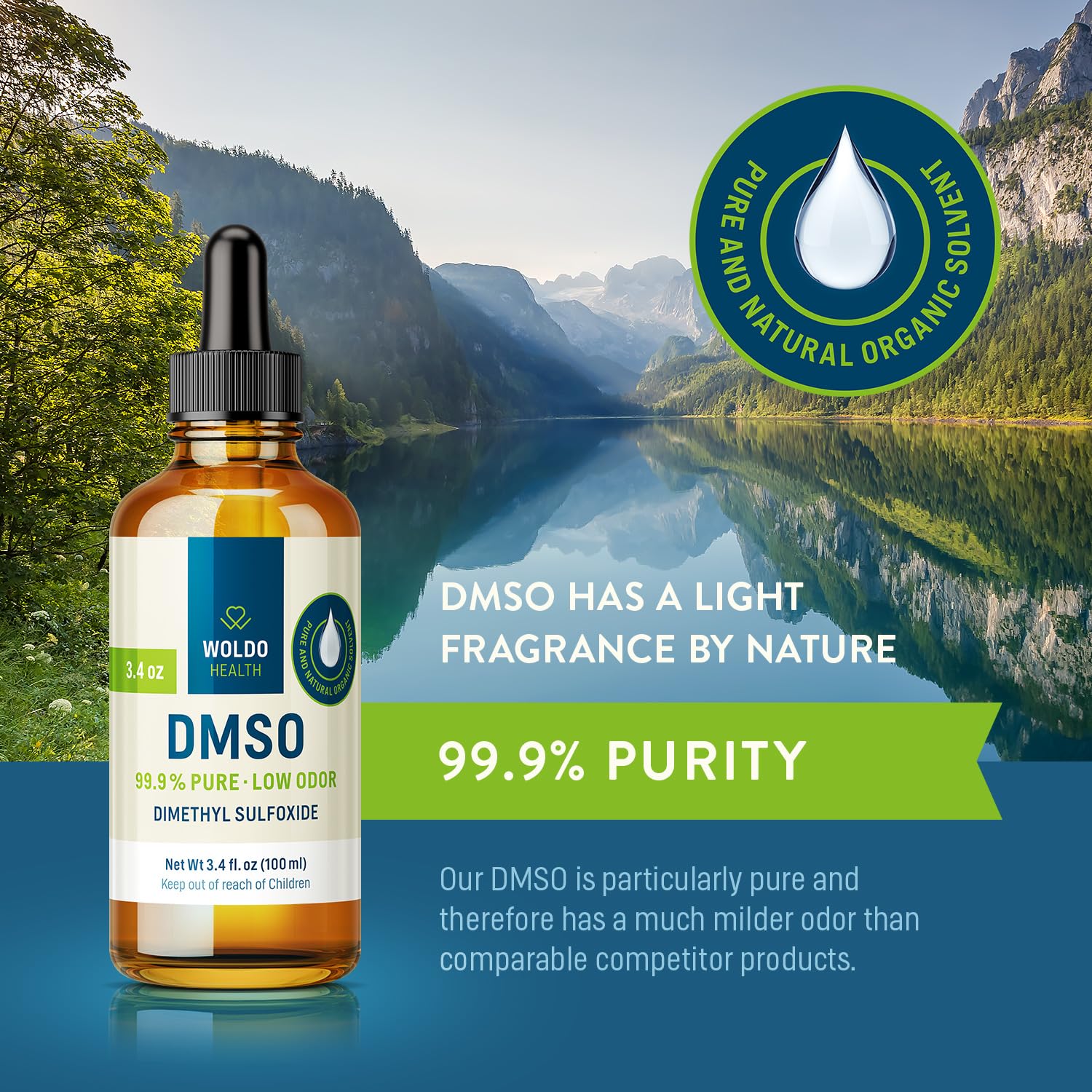 DMSO Pharmaceutical Grade with 99.9% Purity & Low Odor - 3.38oz (Dimethyl Sulfoxide) Glass Bottle with Dropper