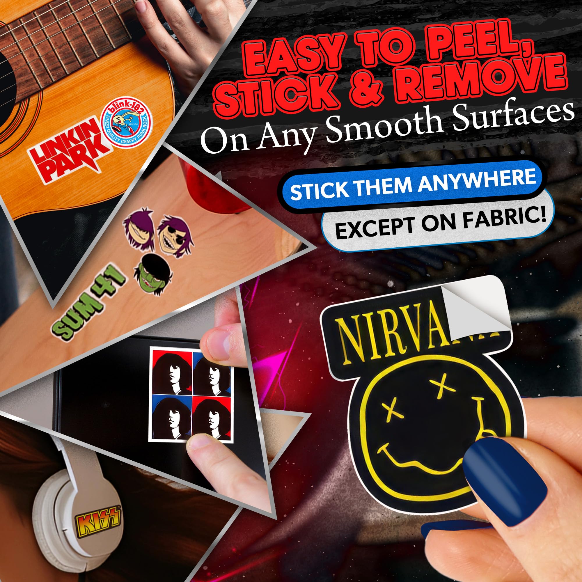 100 Pcs Rock Band Music Stickers – Durable and Waterproof Vinyl Stickers Featuring Iconic Bands | Punk, Metal, Rock Decals | Scratch-Resistant, Vibrant Colors for Laptops, Guitars, Water Bottles