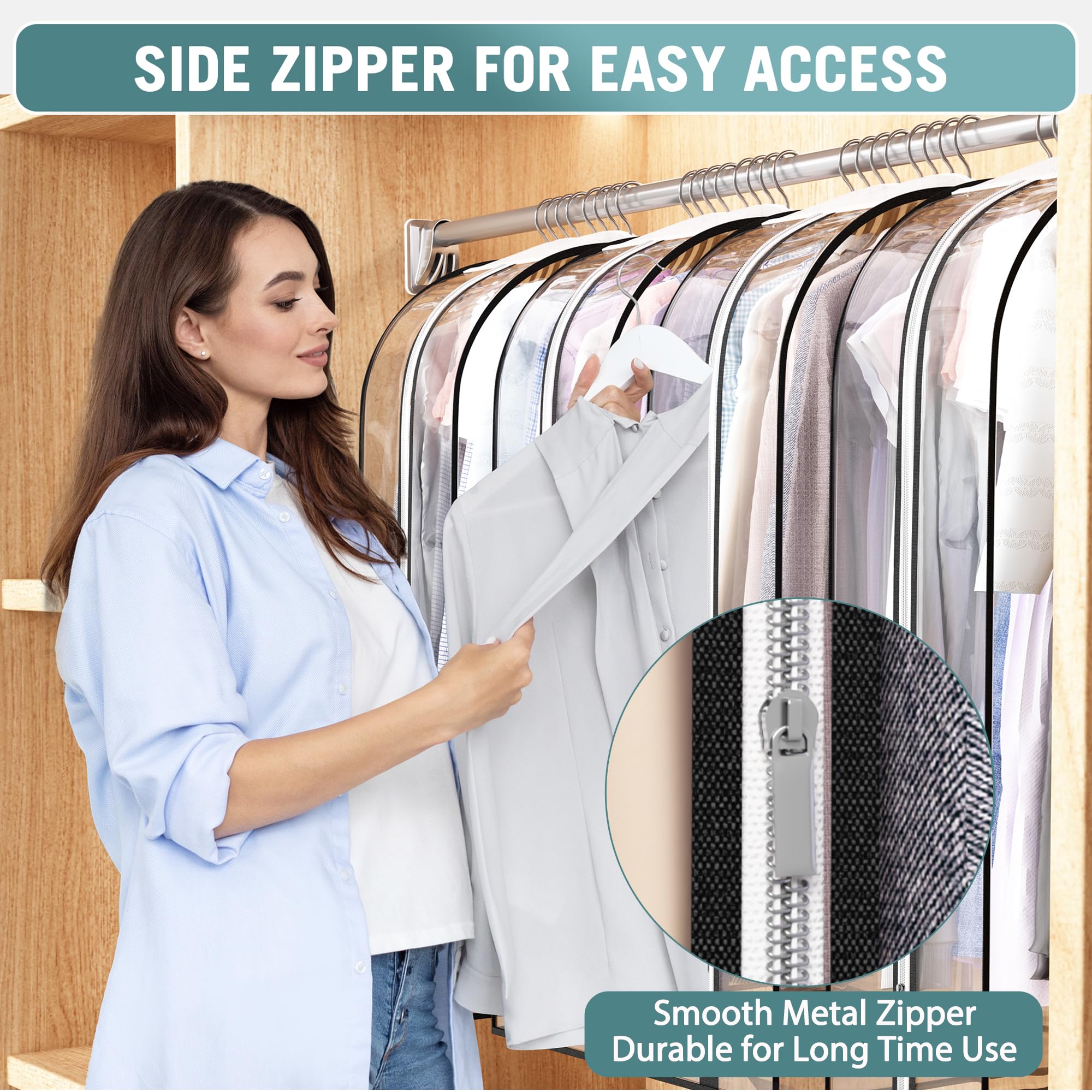 Liuoud Clear Garment Bags for Hanging Clothes 10” Gusseted, Suit Bags for Closet Storage, Hanging Plastic Clothes Cover for Coat, Dress, Fur, Shirt, 4 Pack, 40” Long