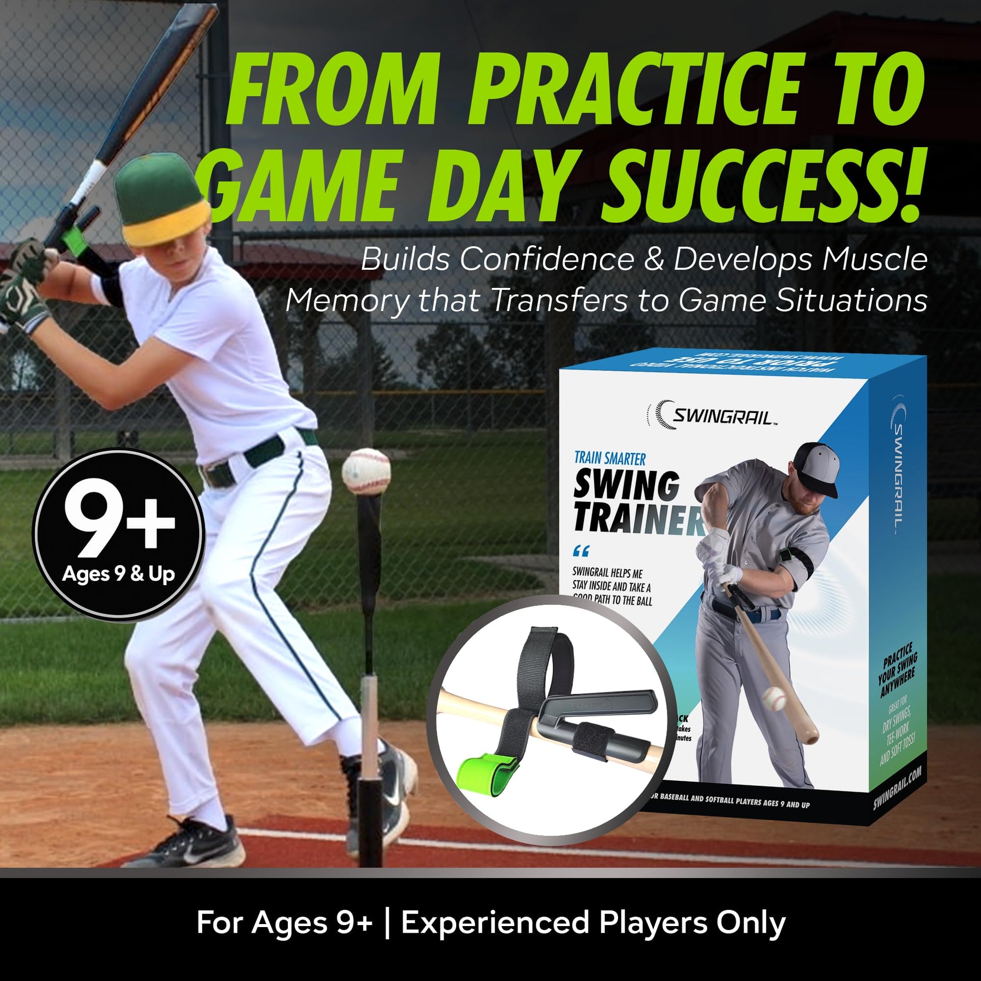 SWINGRAIL Baseball/Softball Swing Trainer Aid - Equipment for Batting and Hitting