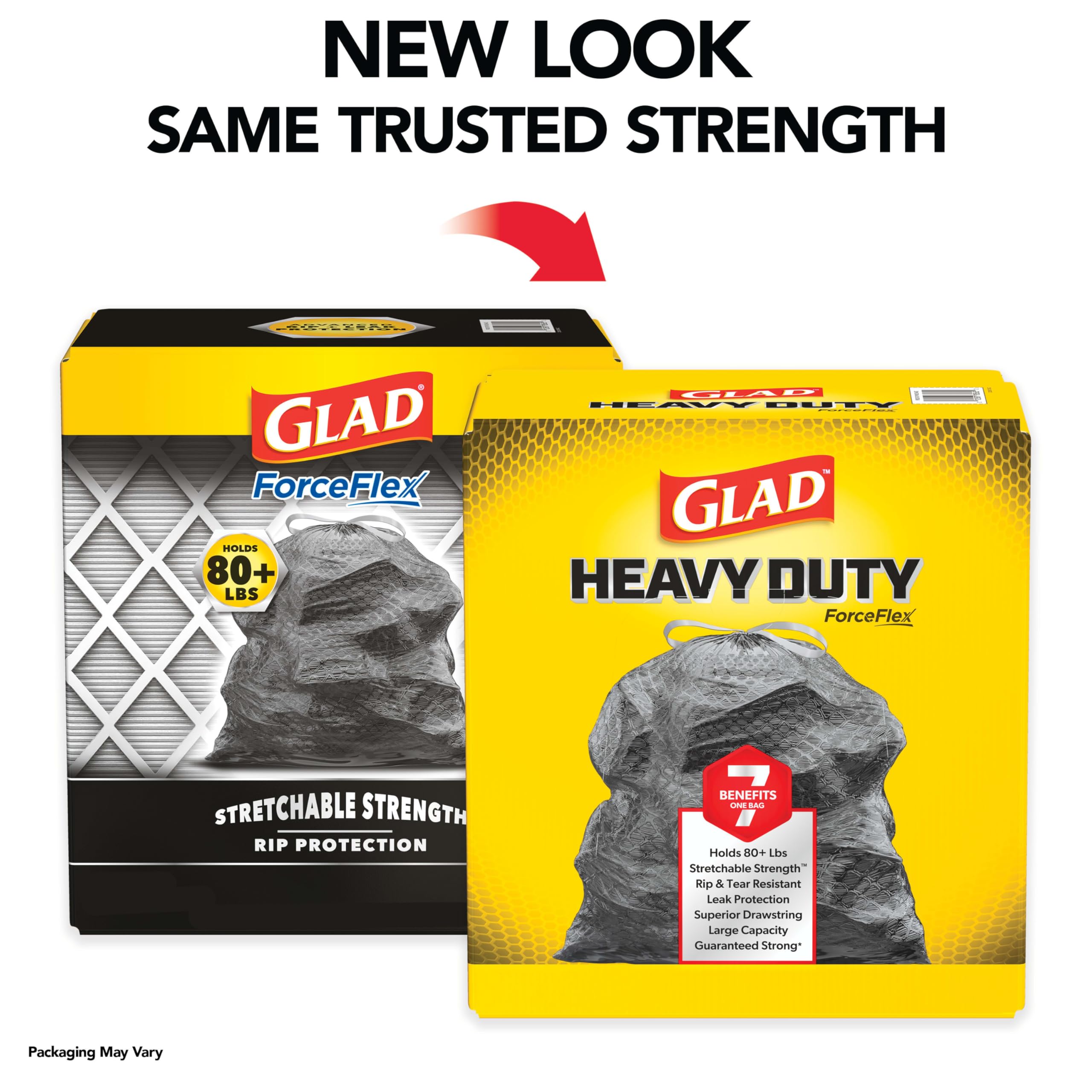 Glad Large 30 Gallon Trash Bags, Unscented Heavy Duty Garbage Bags, Forceflex with Drawstring, 68 Count (Packaging May Vary)