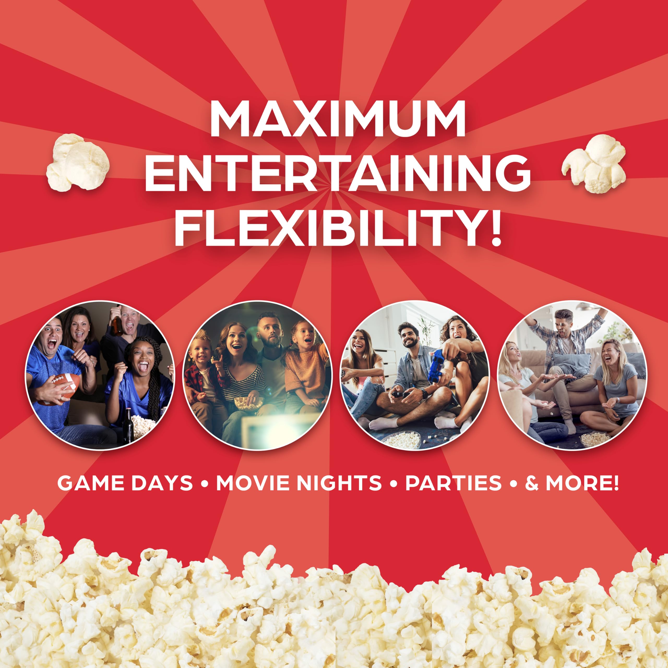 West Bend Stir Crazy Movie Theater Popcorn Popper, Gourmet Popcorn Maker Machine with Nonstick Popcorn Kettle, Measuring Tool and Popcorn Scoop for Popcorn Machine, 4-Qt., Red