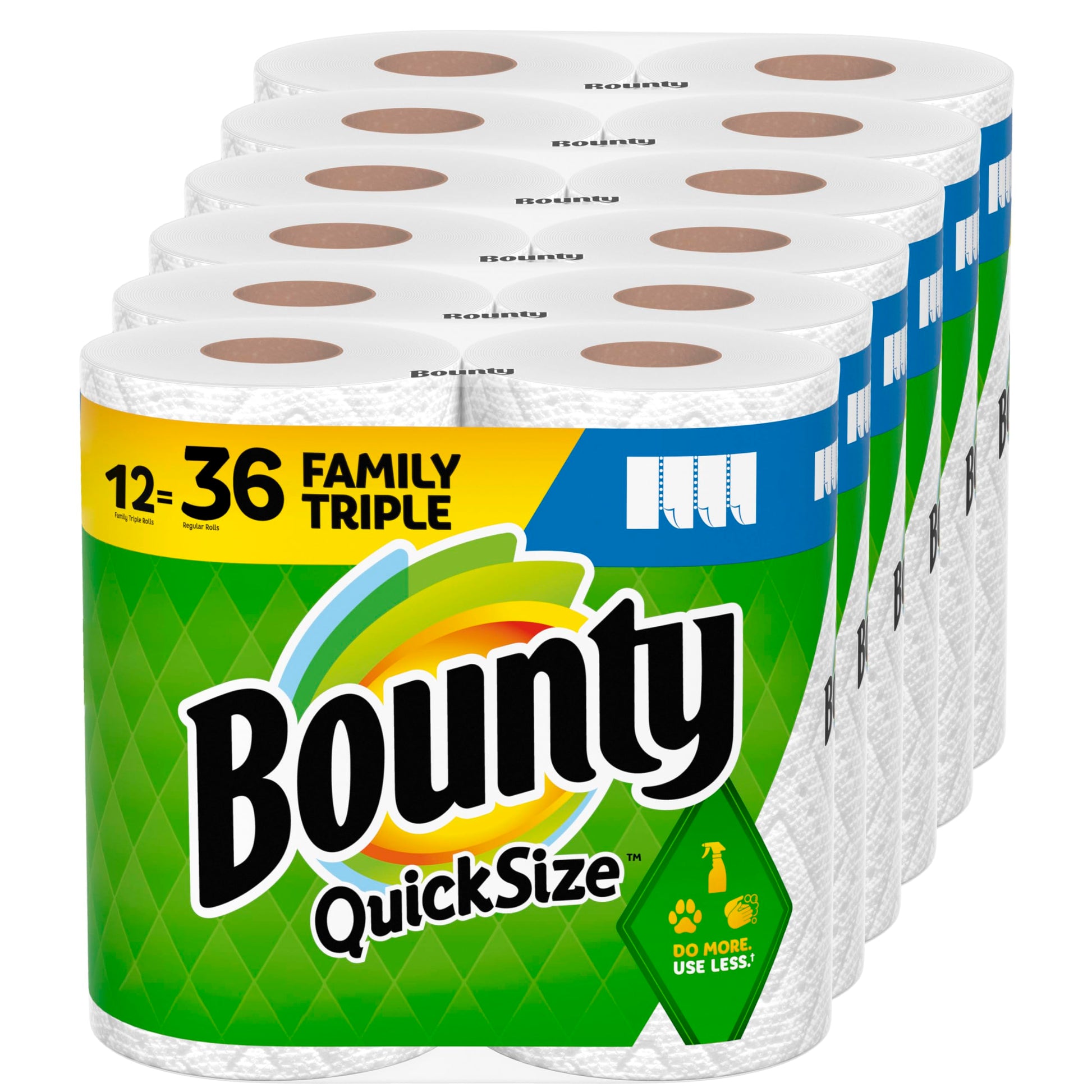 Bounty Quick-Size Paper Towels, White, 12 Family Rolls = 30 Regular Rolls