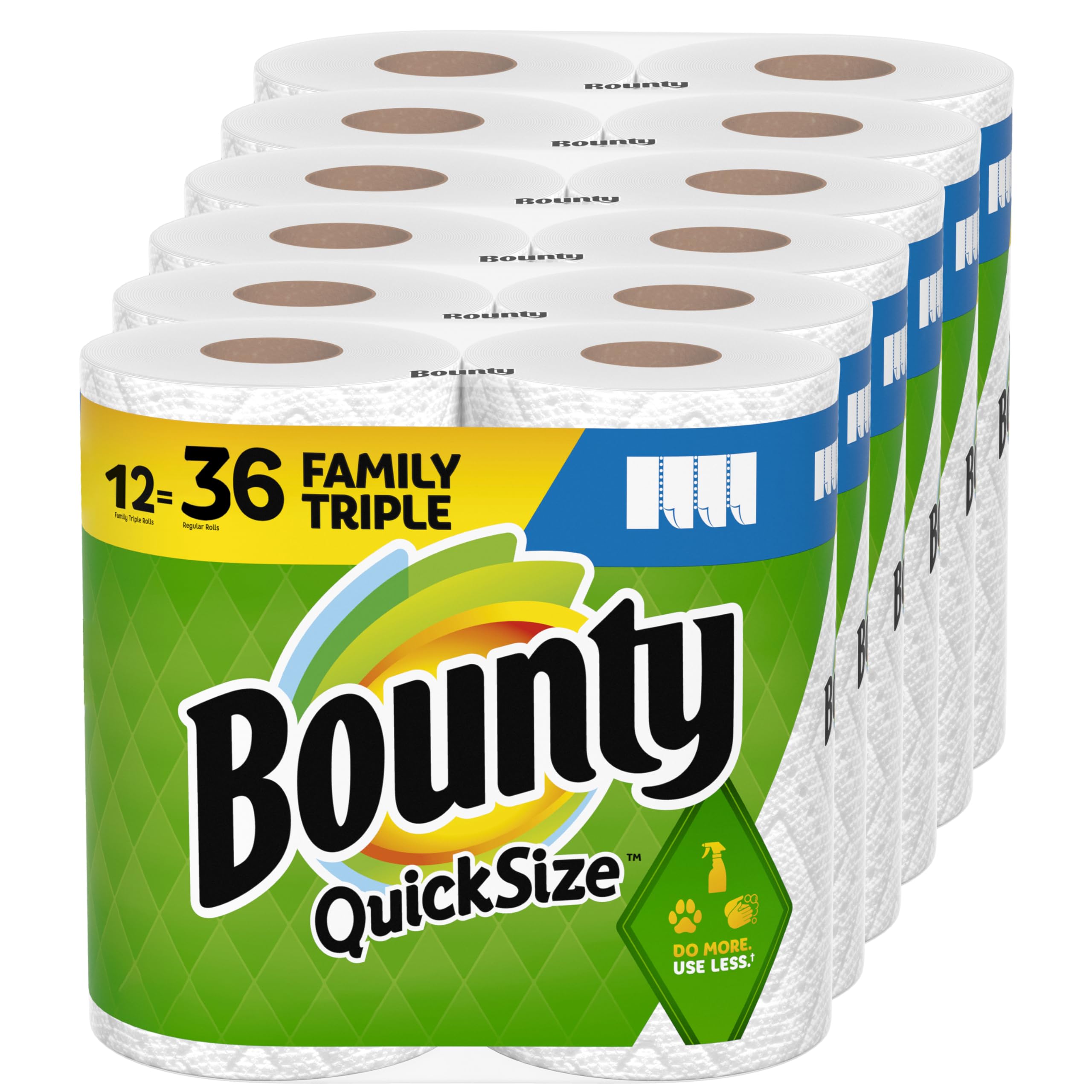 Bounty Quick-Size Paper Towels, White, 12 Family Rolls = 30 Regular Rolls