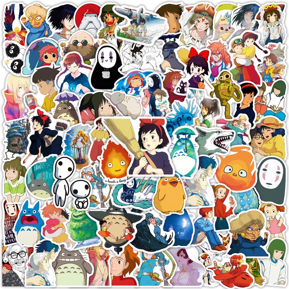 100PCS Cartoon Anime Miyazaki Hayao Stickers for Laptop,Studio Ghibli Anime Vinyl Movie Stickers for Water Bottle, PhoneÃ¯Â¼ÂHard HatÃ¯Â¼ÂSkateboardÃ¯Â¼ÂScrapbookingÃ¯Â¼ÂGifts for Kids/Adults