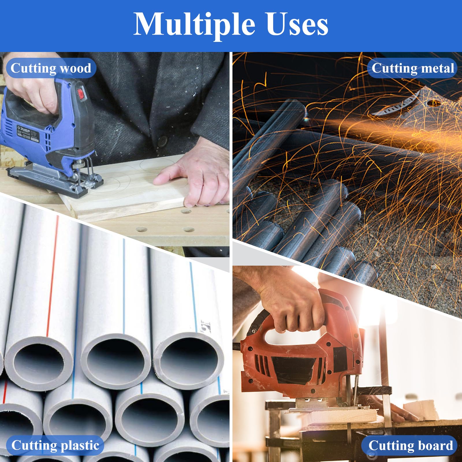 Jigsaw Blades, 10 Piece Jig Saw Blades, Assorted T-Shank jig Saw Blades for Wood, Metal and Plastic Cutting(T111D, T101AO, T101BR, T101D, T101B, T118A, T118B, T144D, T244D,T111C)