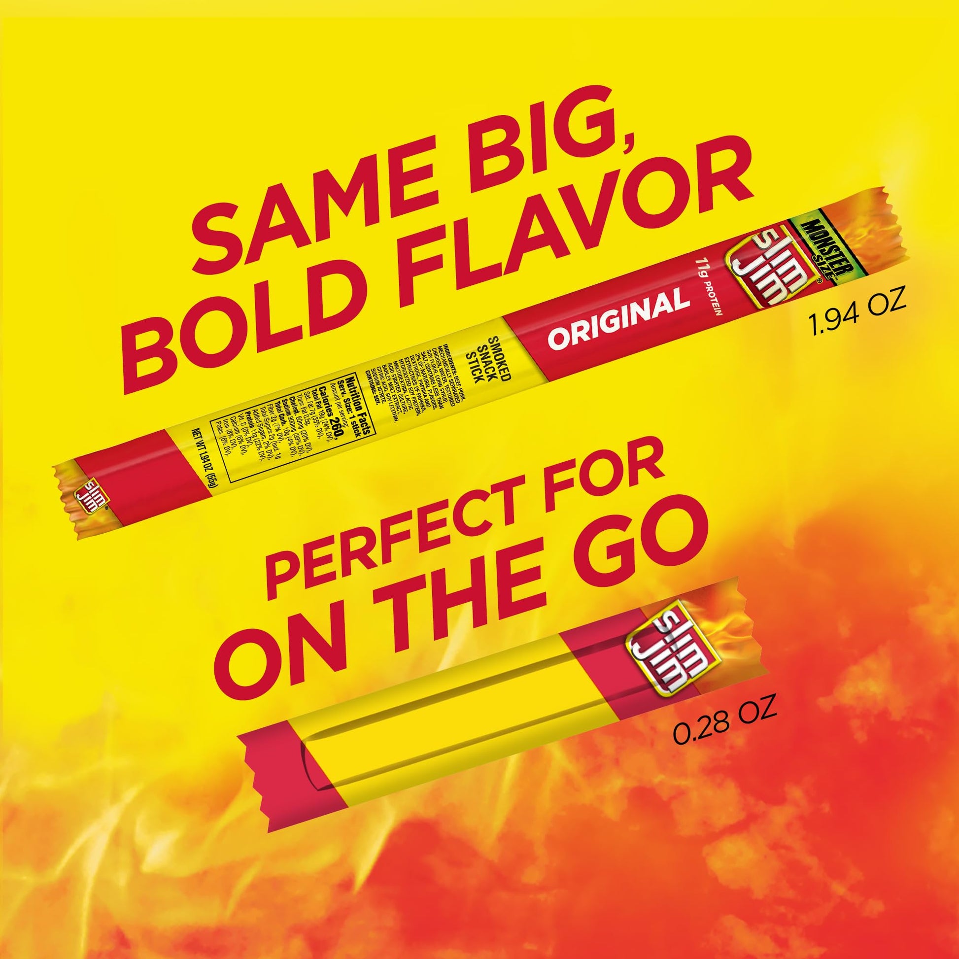 Slim Jim Smoked Meat Sticks, Original Flavor, 6g Protein Per Serving, Snack Size, Lunchbox Snack, 0.28 oz. (46 Count)