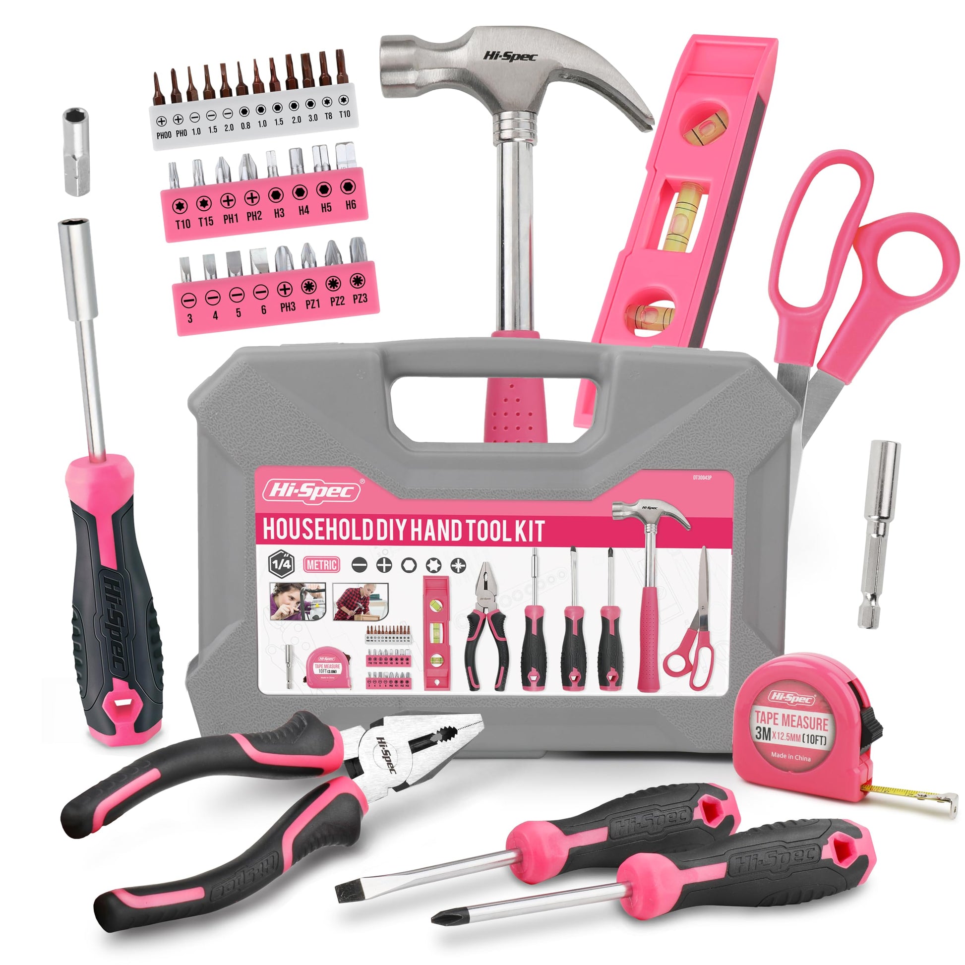 Hi-Spec 42pc Small Tool Box Set for Women. Home, Office and College Dorm Household DIY Screwdriver Toolkit of Starter Basic Ladies Pink Tools
