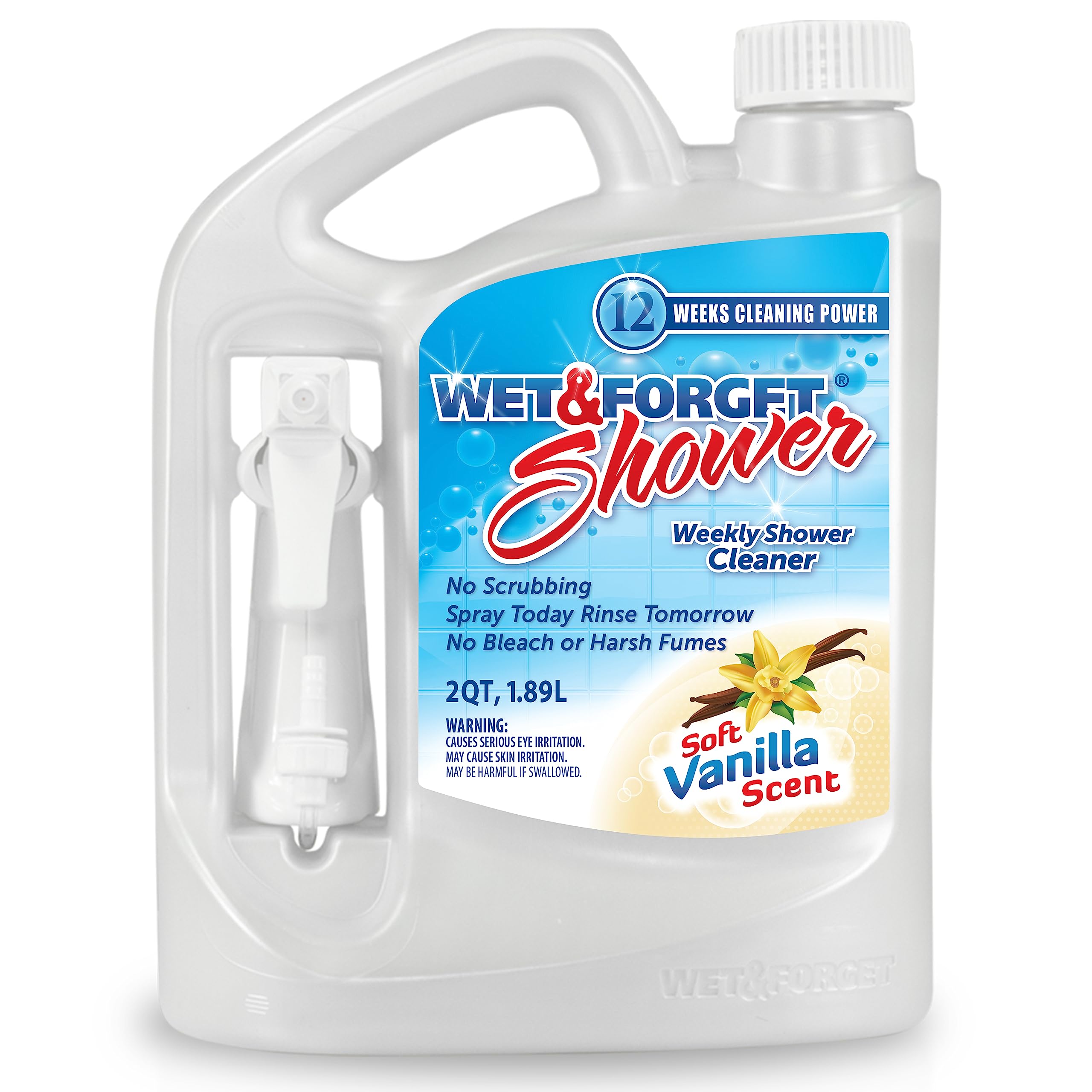 Wet & Forget Shower Cleaner Spray Multi-Surface Weekly Application Requires No Scrubbing, Bleach-Free Formula, Ready to Use, Vanilla Scent, 3 Months of Cleaning, 64 Fluid Ounces, 1 Pack