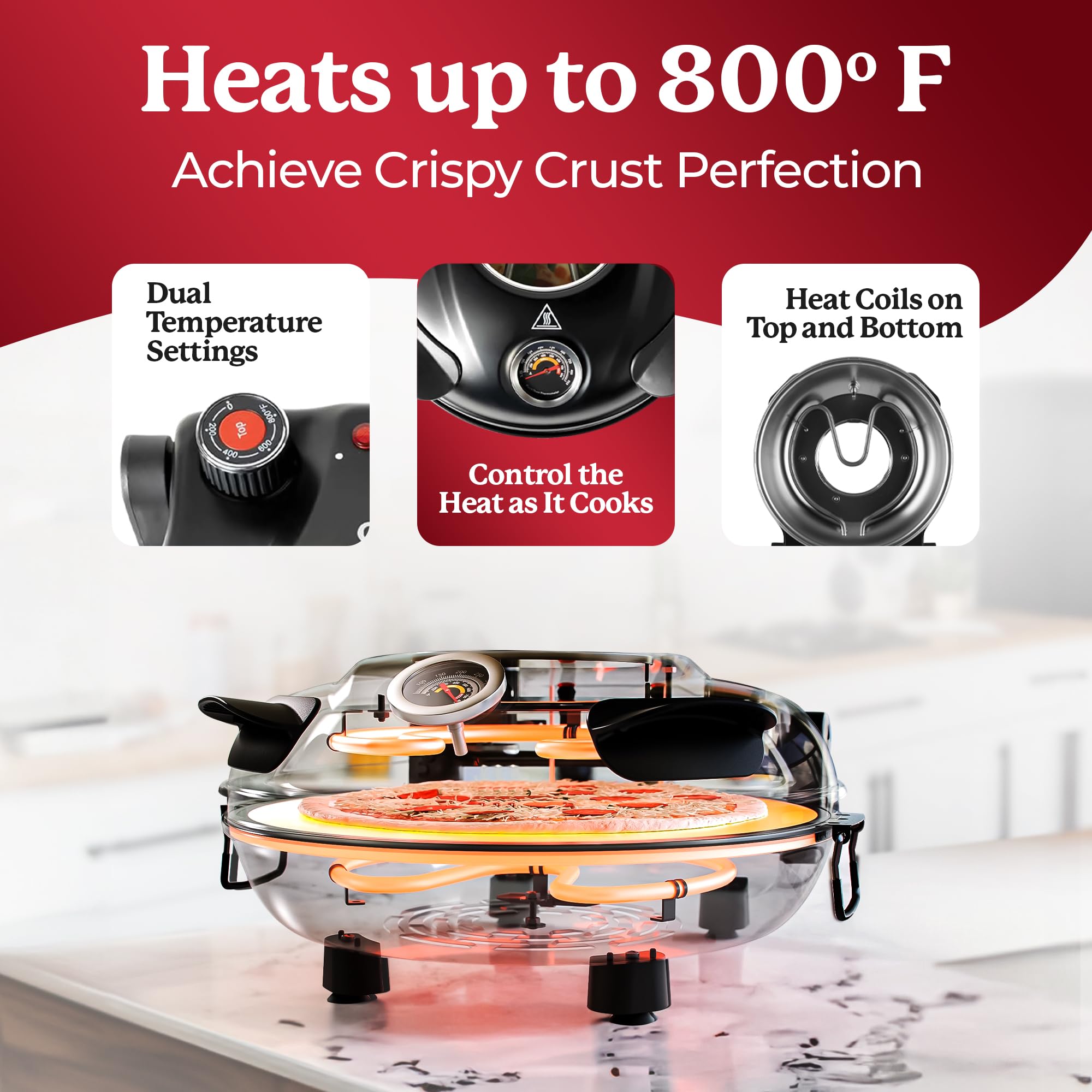 PIEZANO Crispy Crust Pizza Oven by Granitestone – 12 Inch Electric Pizza Oven Indoor Countertop Maker with Ceramic Stone Heats up to 800˚F for Delicious Stone Baked Pizzeria Style Pizza at Home