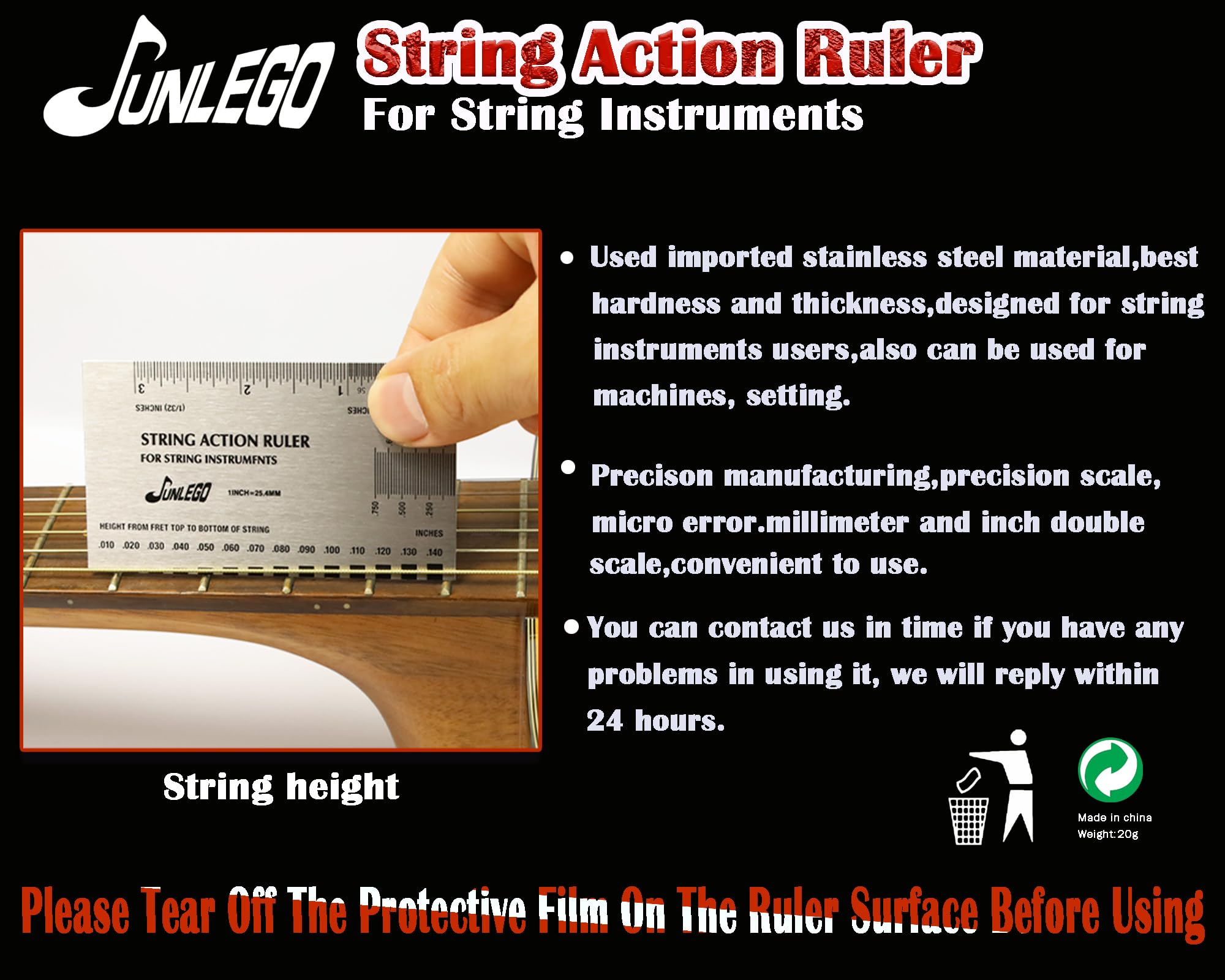 Guitar Action Gauge Ruler, String Height Gauge for Guitar