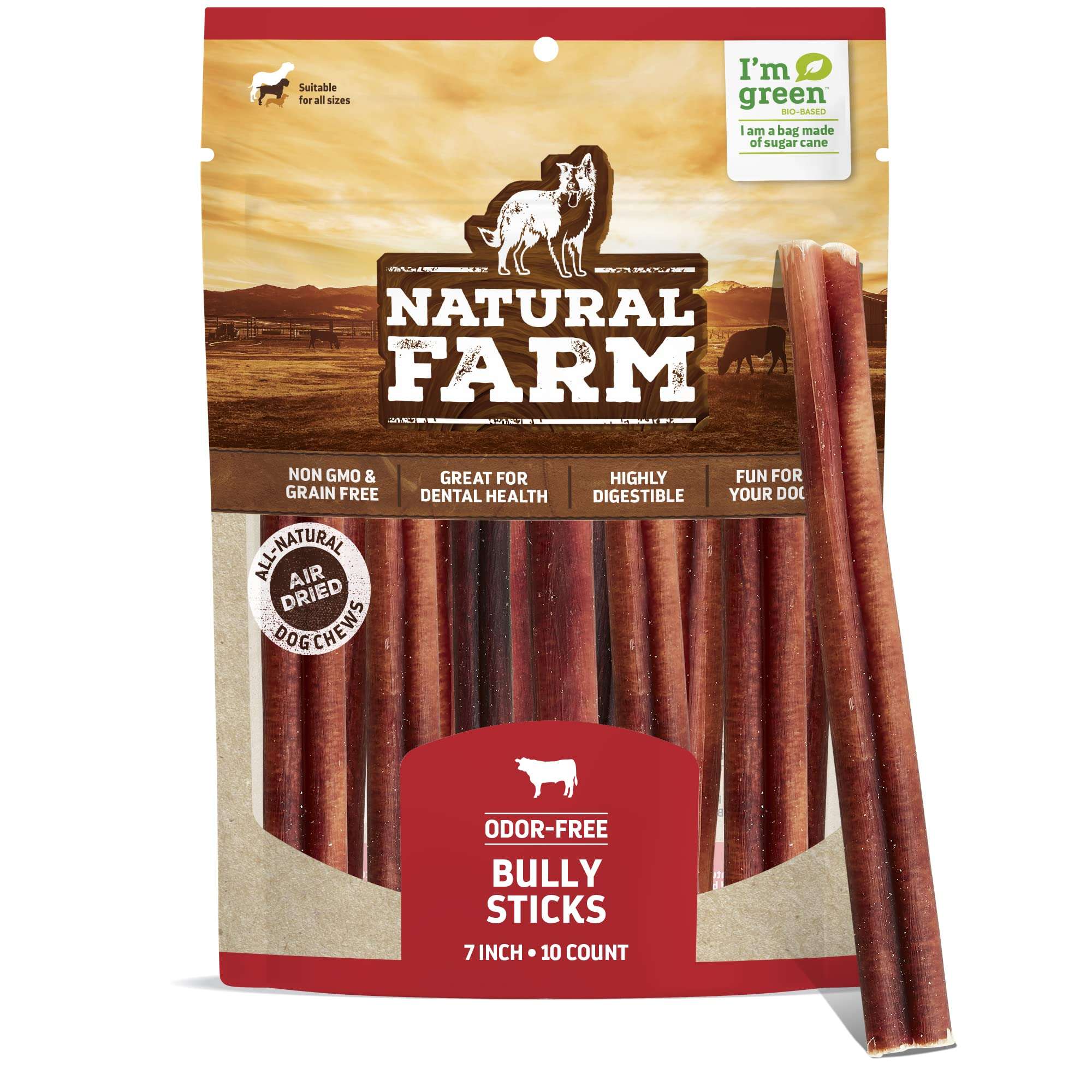 Natural Farm Odor-Free Bully Sticks (6 Inch, 20 Pack), 100% Beef Chews for Pups, Small and Medium Dogs, Non-GMO, Grain-Free, Fully Digestible, Natural Treats to Keep Your Dog Busy