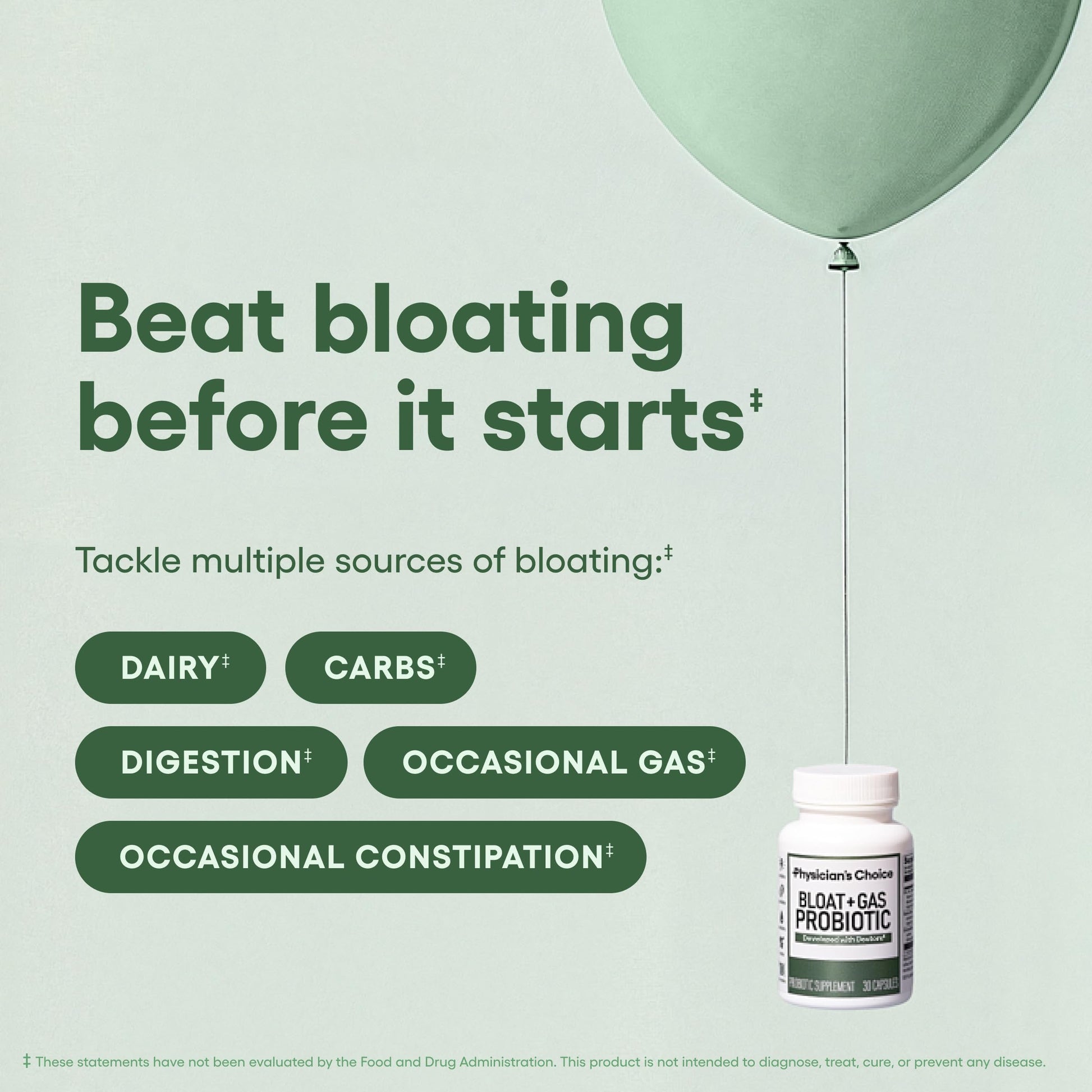 Physician's CHOICE Bloat & Gas Probiotic 5-in-1 Proactive Support + Daily Relief - Digestion & Gut Health- Herbals, Digestive Enzymes, Post & Prebiotics - Gas Relief for Adults - Women & Men - 30ct