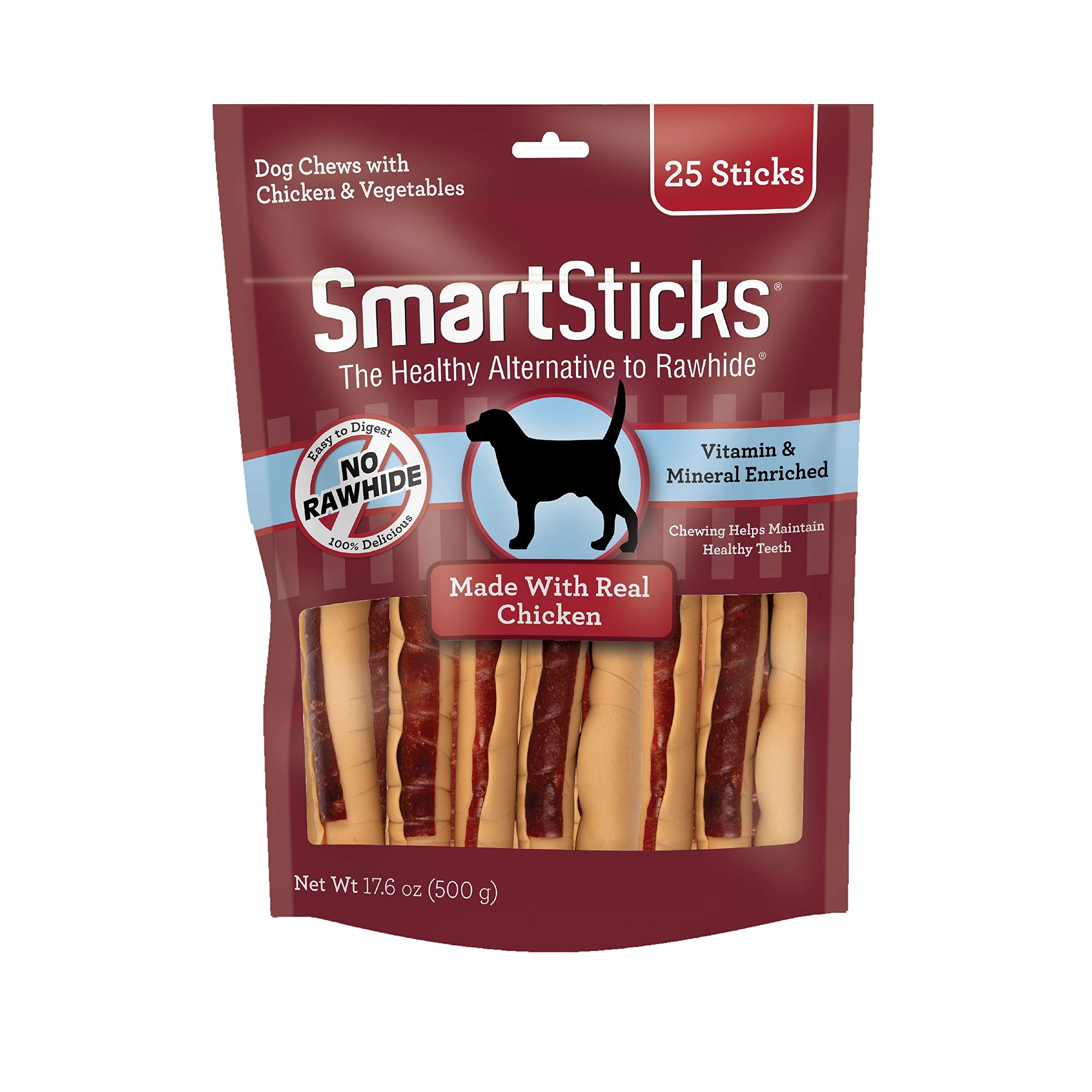 SmartBones SmartSticks, Treat Your Dog to a Rawhide-Free Chew Made With Real Meat and Vegetables, 25 Count (Pack of 1)
