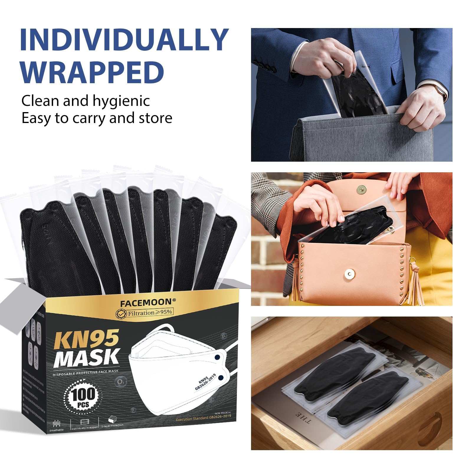 KN95 Face Mask Disposable Adults - 100 Pack 5 Layer Protection Adjustable KN95 Mask Breathable Comfortable Respirator Women Men KN95 Face Mask Individually Wrapped