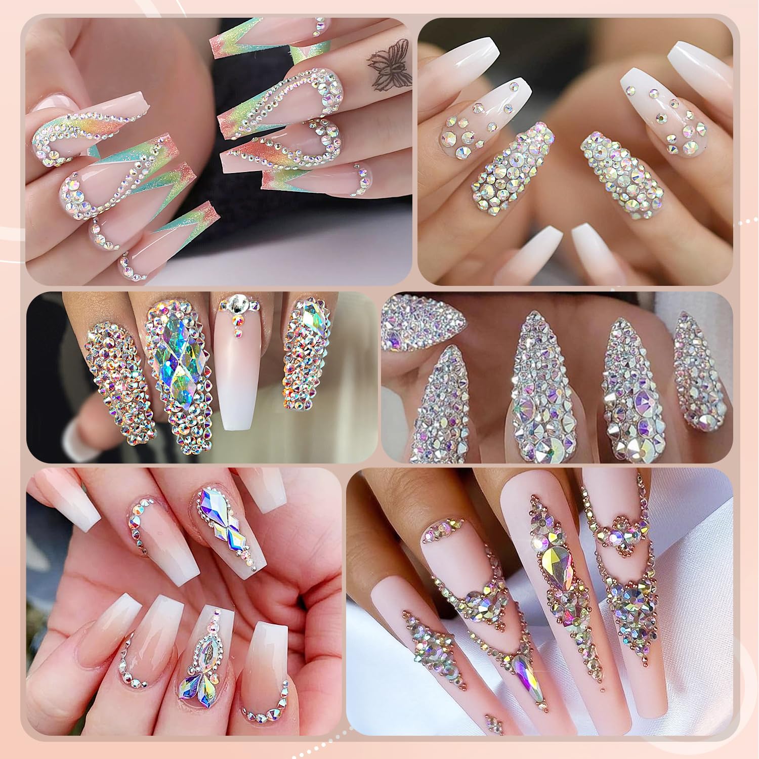 BELLEBOOST Nail Art Rhinestone Glue Gel&2 Boxes Flatback Gems Kit, 1 Tube of 15ml Rhinestone Gel Glue+Colorful Gems+Flat Back Round Glass Crystal AB&Clear Gemstones with Pickup Tools