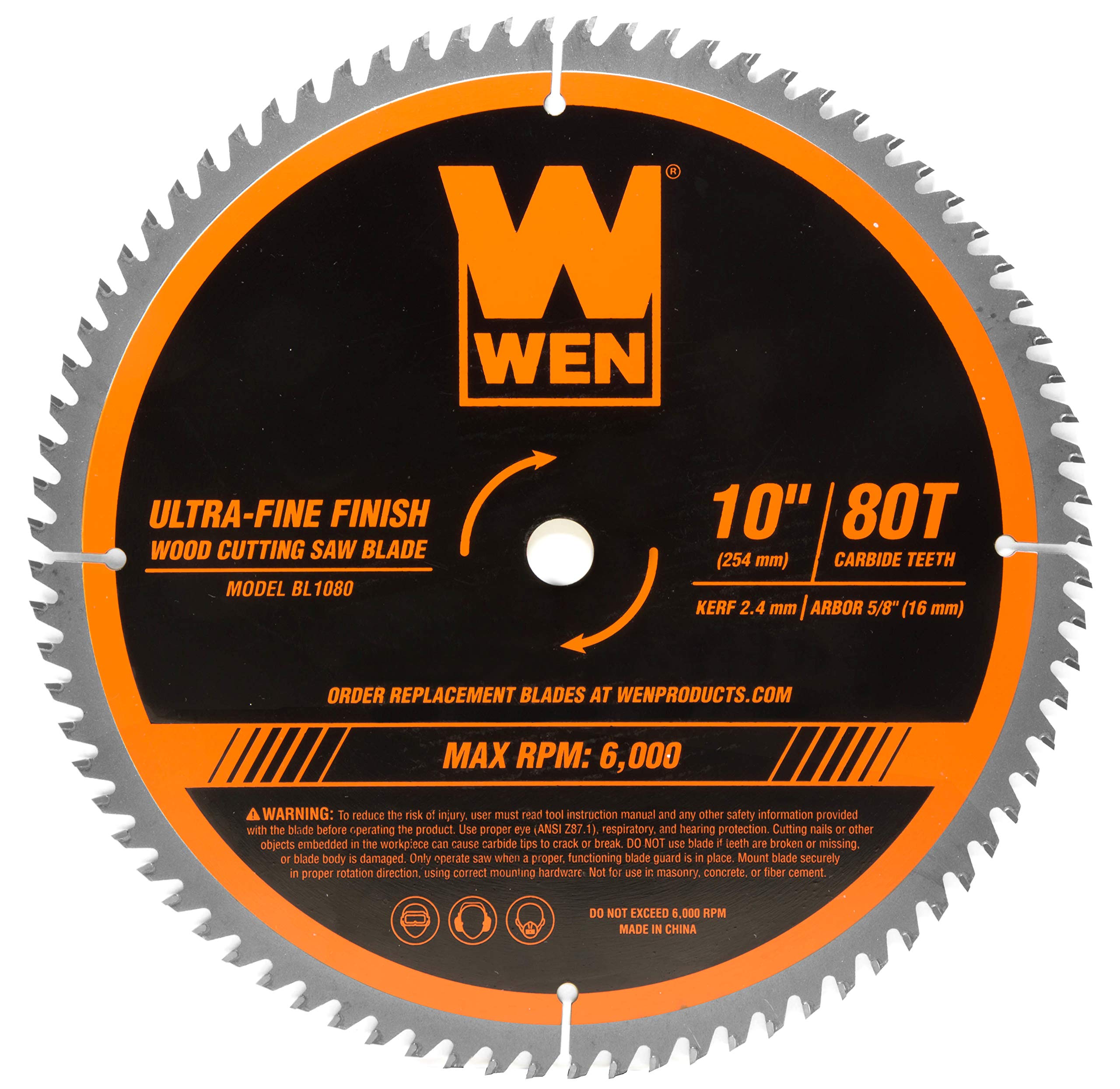 WEN BL1080 10-Inch 80-Tooth Carbide-Tipped Ultra-Fine Finish Professional Woodworking Saw Blade for Miter Saws and Table Saws