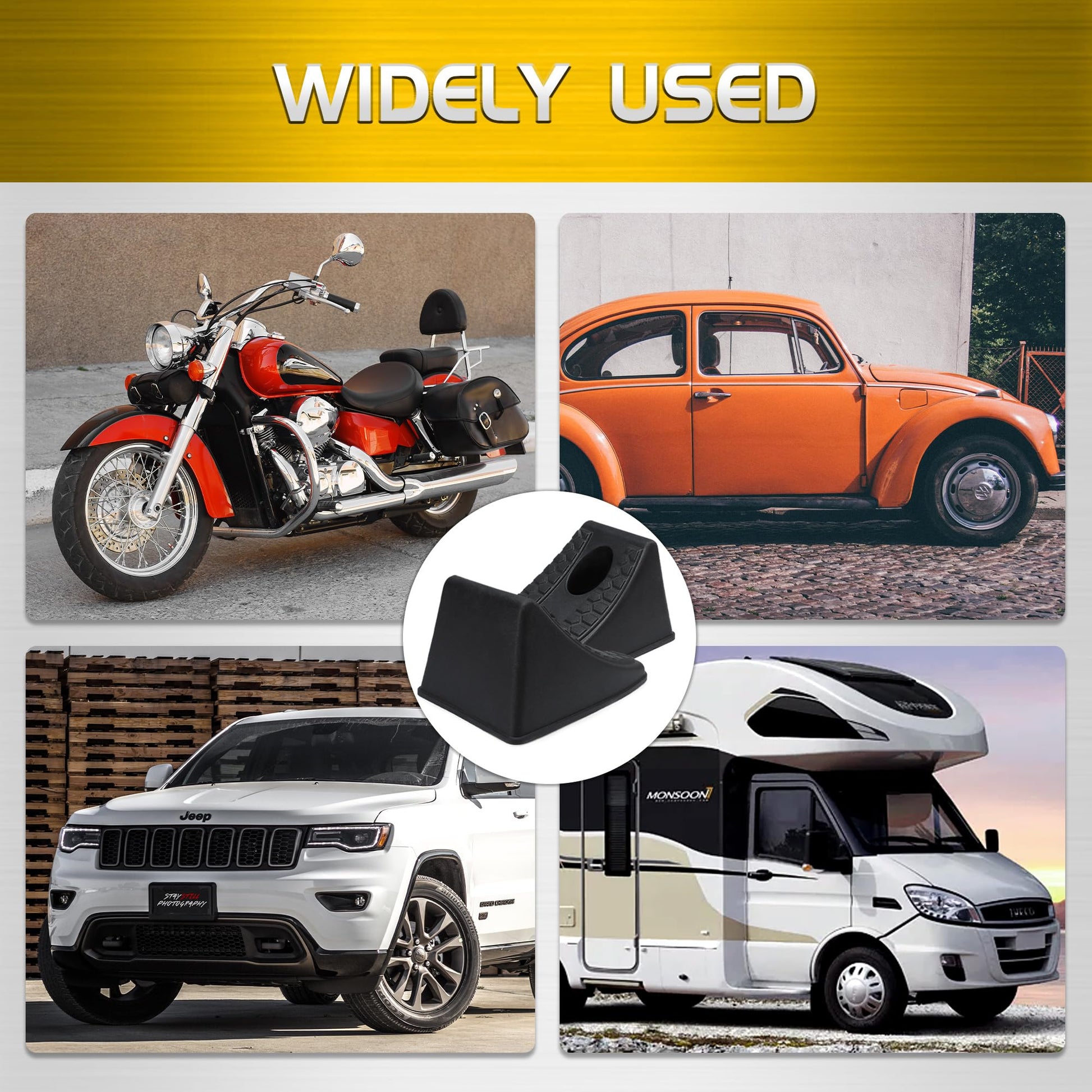TONDA Wheel Chocks, Heavy Duty Wheel Wedge for Car, Travel Trailer, RV - 8"×4.7"×4.7" - 4 Pack, Black