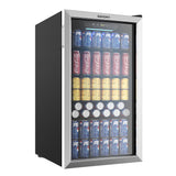 EUHOMY Beverage Refrigerator Cooler, 125 Can Mini Fridge with Glass Door for Soda Beer or Wine, Beverage Cooler for Home, Office, Bar with Adjustable Removable Shelves, Silver