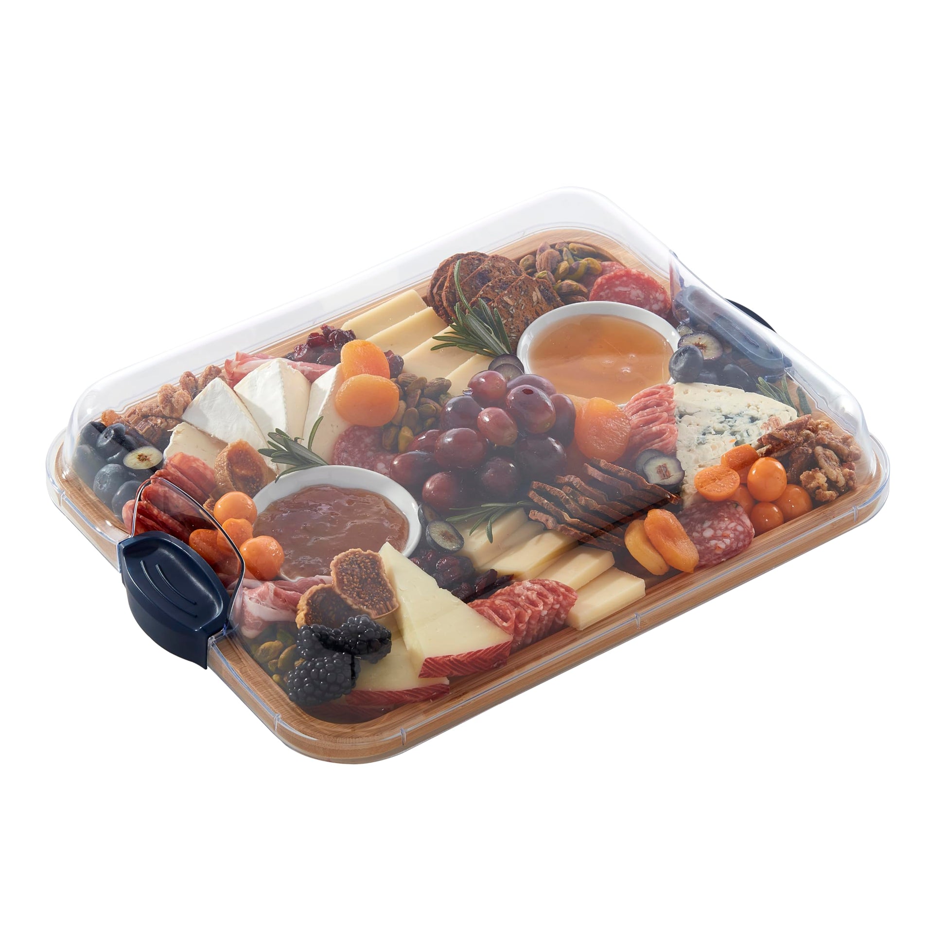 Farberware Build-a-Board Cutting Board with Compartments and Clear Locking Lid for Charcuterie, Snacks, and More-Make it. Take it. Enjoy it, 11x14 Inch, Bamboo