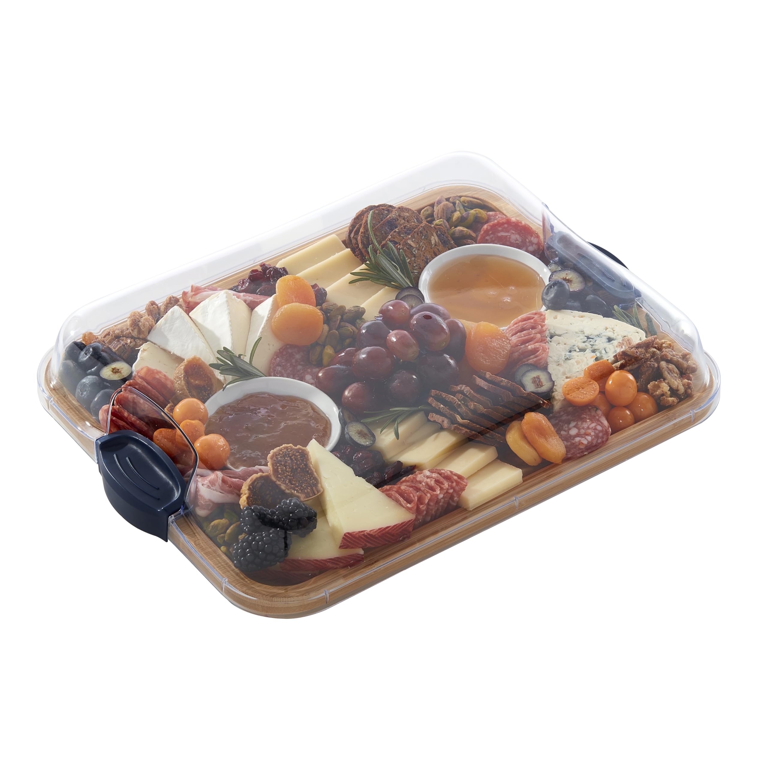 Farberware Build-a-Board Cutting Board with Compartments and Clear Locking Lid for Charcuterie, Snacks, and More-Make it. Take it. Enjoy it, 11x14 Inch, Bamboo