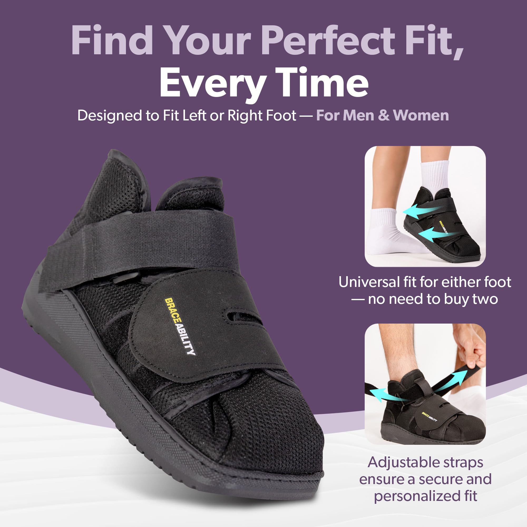 BraceAbility Closed Toe Medical Walking Shoe - Lightweight Broken Toe Cast Boot, Fractured Foot Brace for Metatarsal Stress Fracture, Post-op Bunion, Hammertoe Recovery - For Men or Women (M)