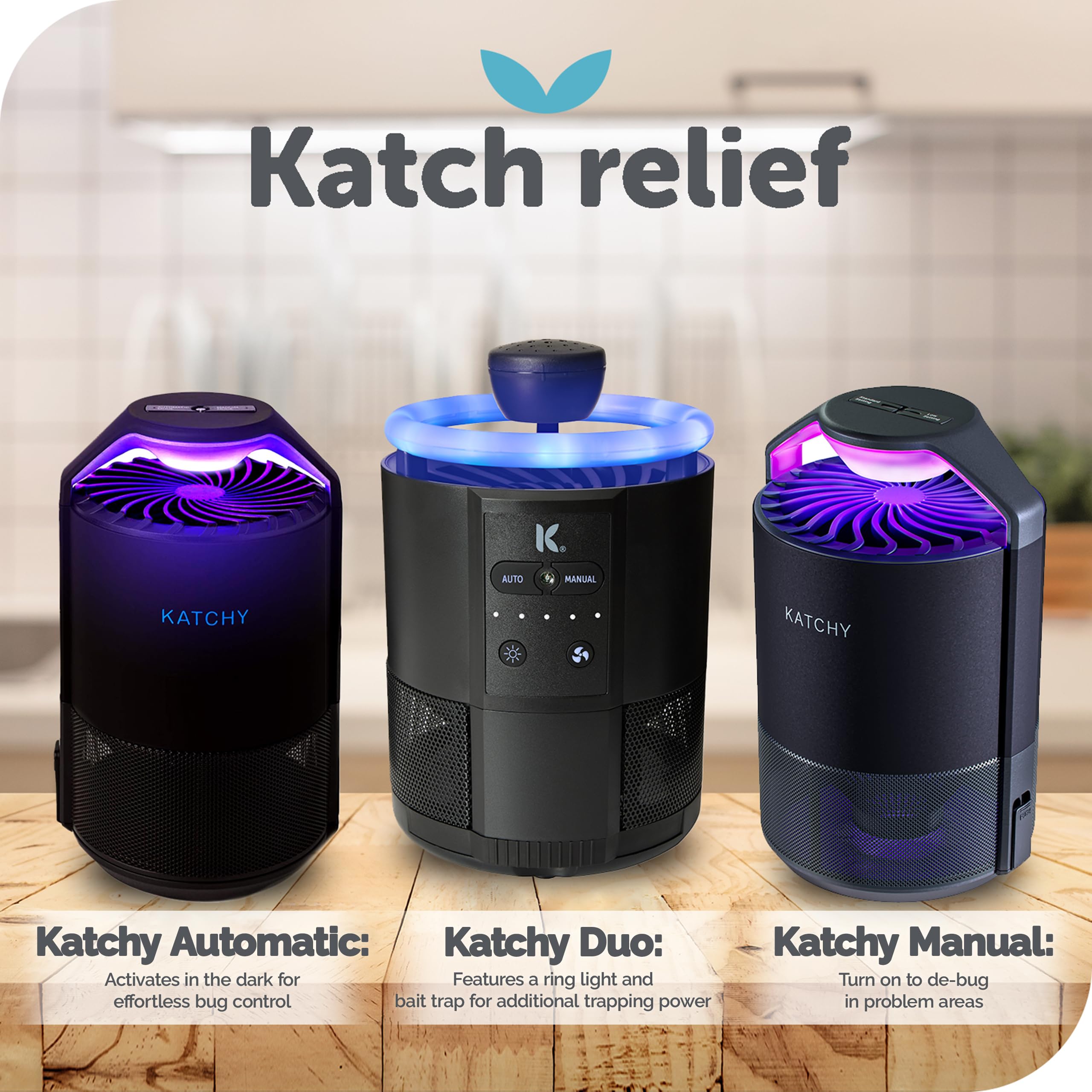 Katchy Indoor Insect Trap - Catcher & Killer for Mosquitos, Gnats, Moths, Fruit Flies - Non-Zapper Traps for Inside Your Home - Catch Insects Indoors with Suction, Bug Light & Sticky Glue (Black)