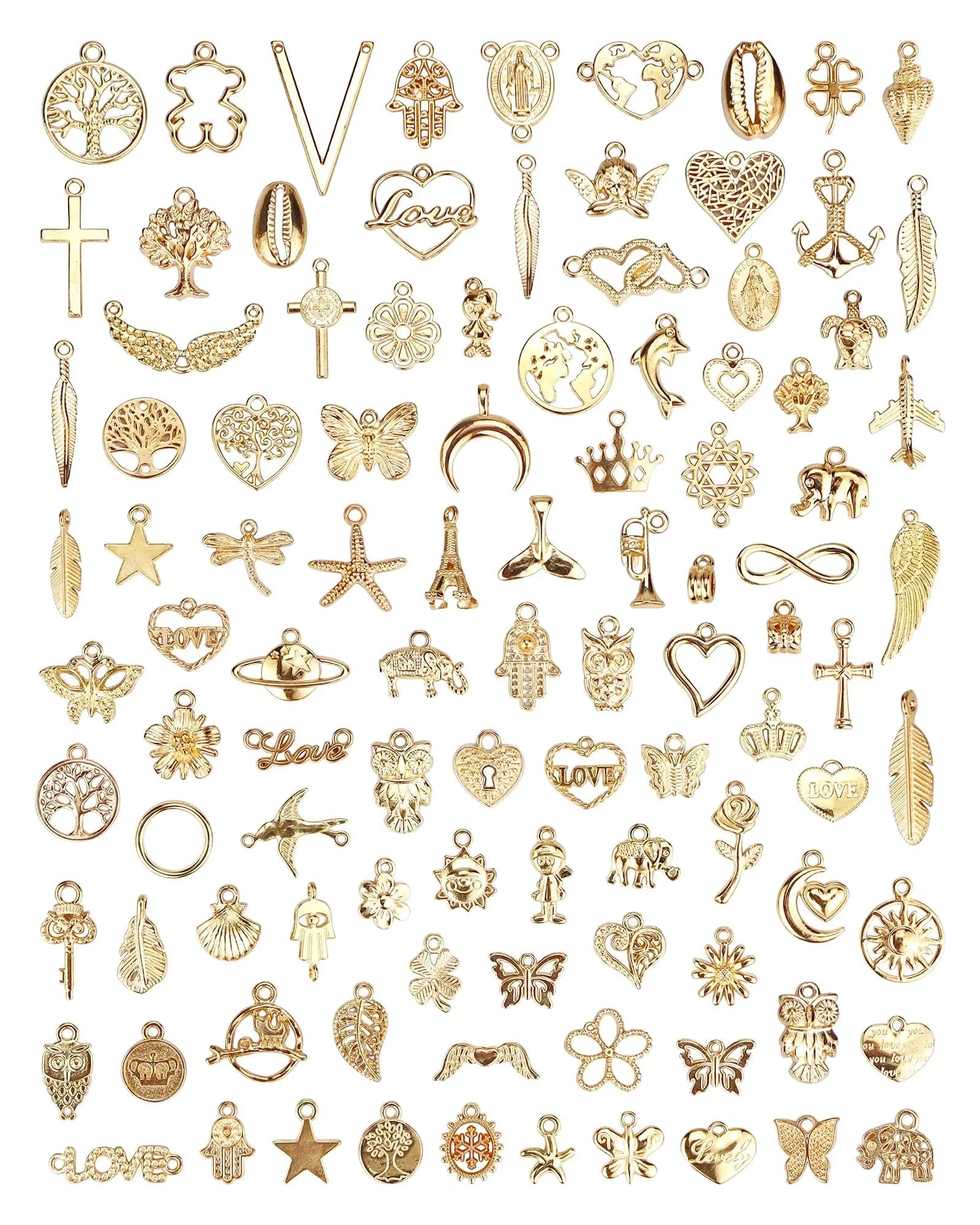 YETOOME 100 Pcs Wholesale Bulk Lots Jewelry Making Charms, Mixed Golden KC Gold Alloy Charms Pendants for Necklace Bracelet Jewelry Making and Crafting supplies