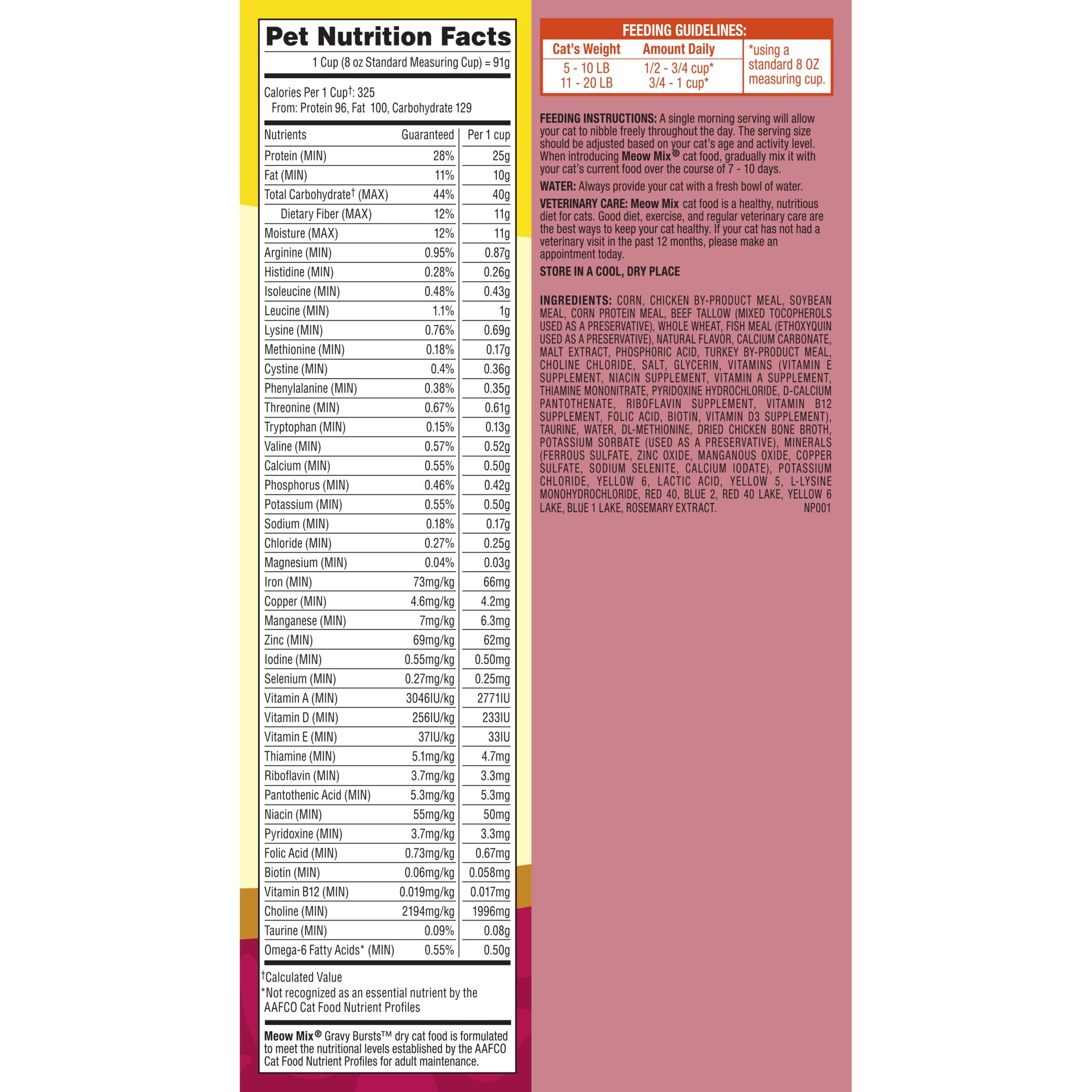 Meow Mix Gravy Bursts Dry Cat Food, Chicken, 3 LB Bag